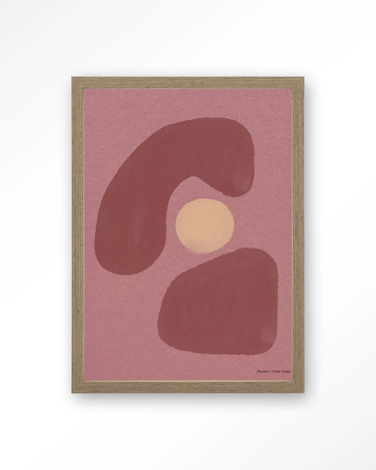 Elementa Morado 1 – abstract in roze en oudroze – Art print – Hout bruin
