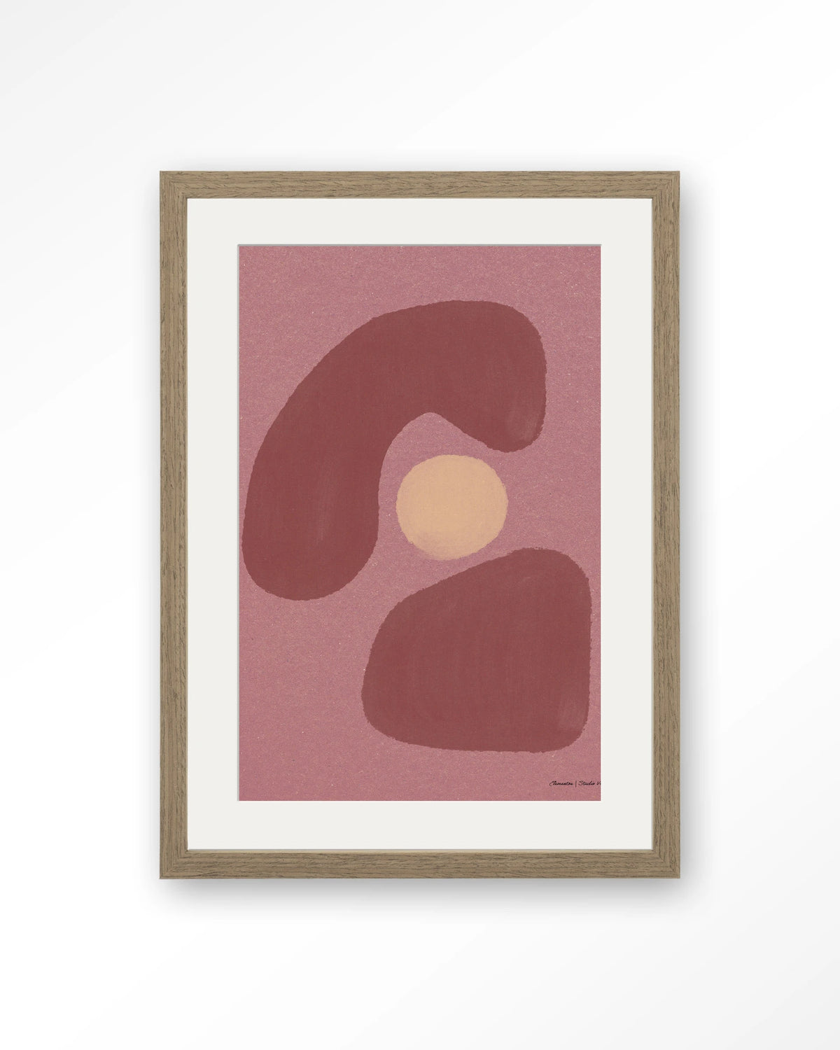 Elementa Morado 1 – abstract in roze en oudroze – Art print – Hout bruin + passe-partout