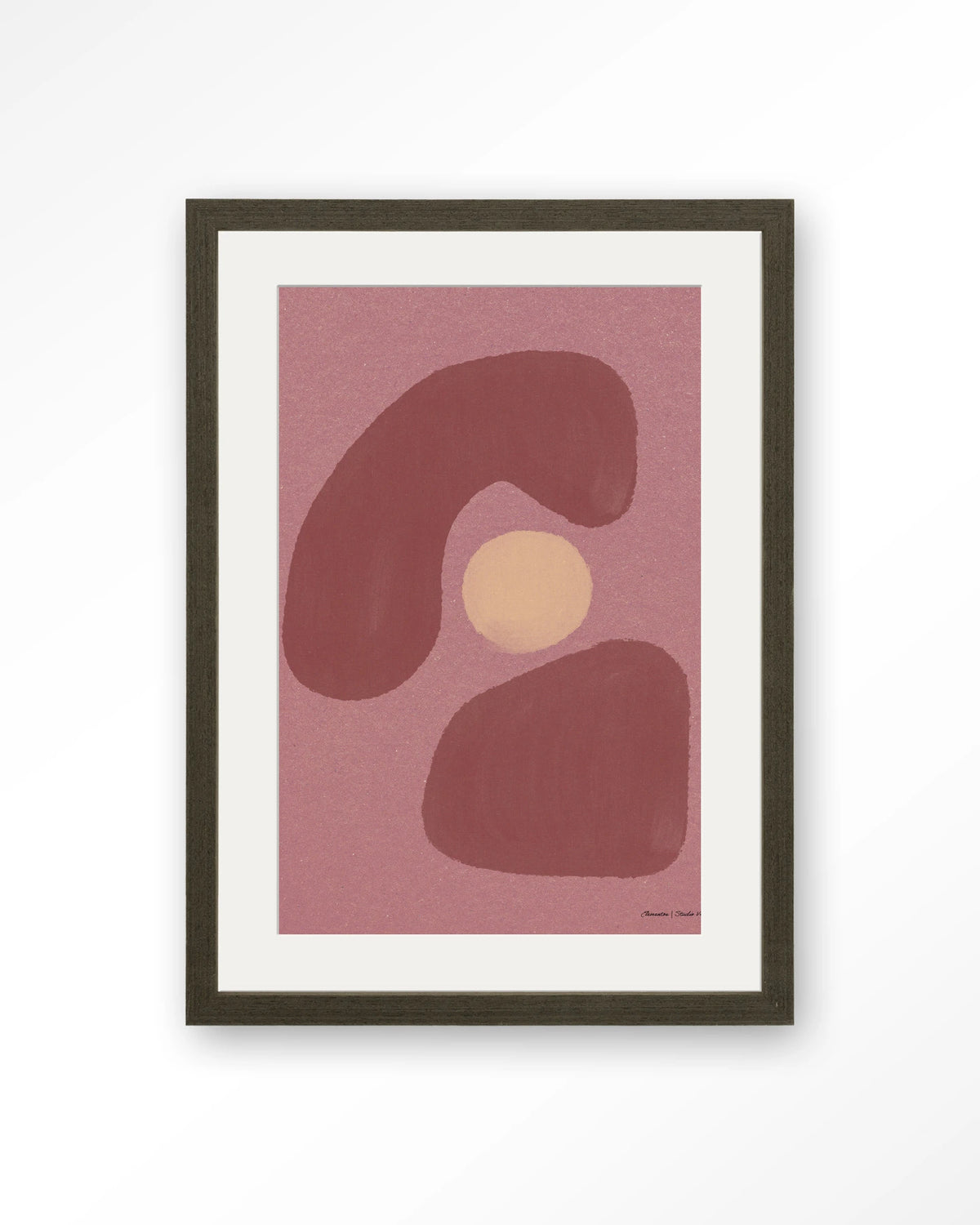 Elementa Morado 1 – abstract in roze en oudroze – Art print – Hout donkerbruin + passe-partout