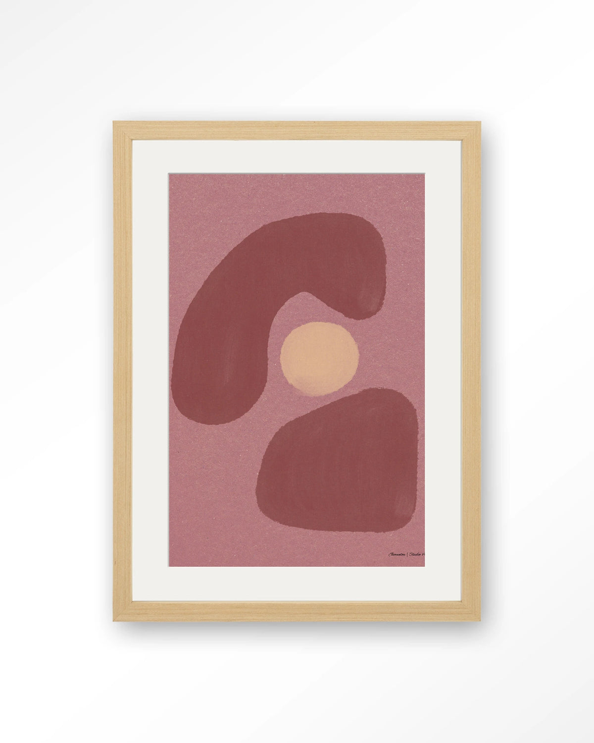 Elementa Morado 1 – abstract in roze en oudroze – Art print – Hout naturel + passe-partout