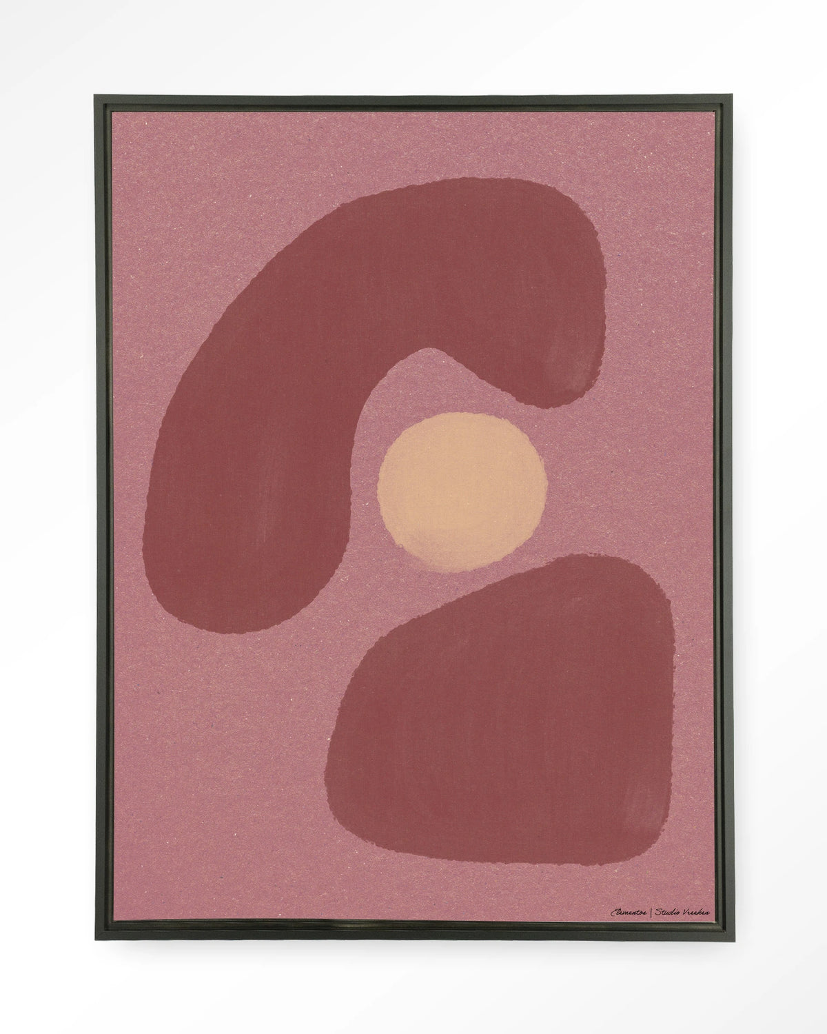 Elementa Morado 1 – abstract in roze en oudroze – Wandkleed – Floating frame – zwart