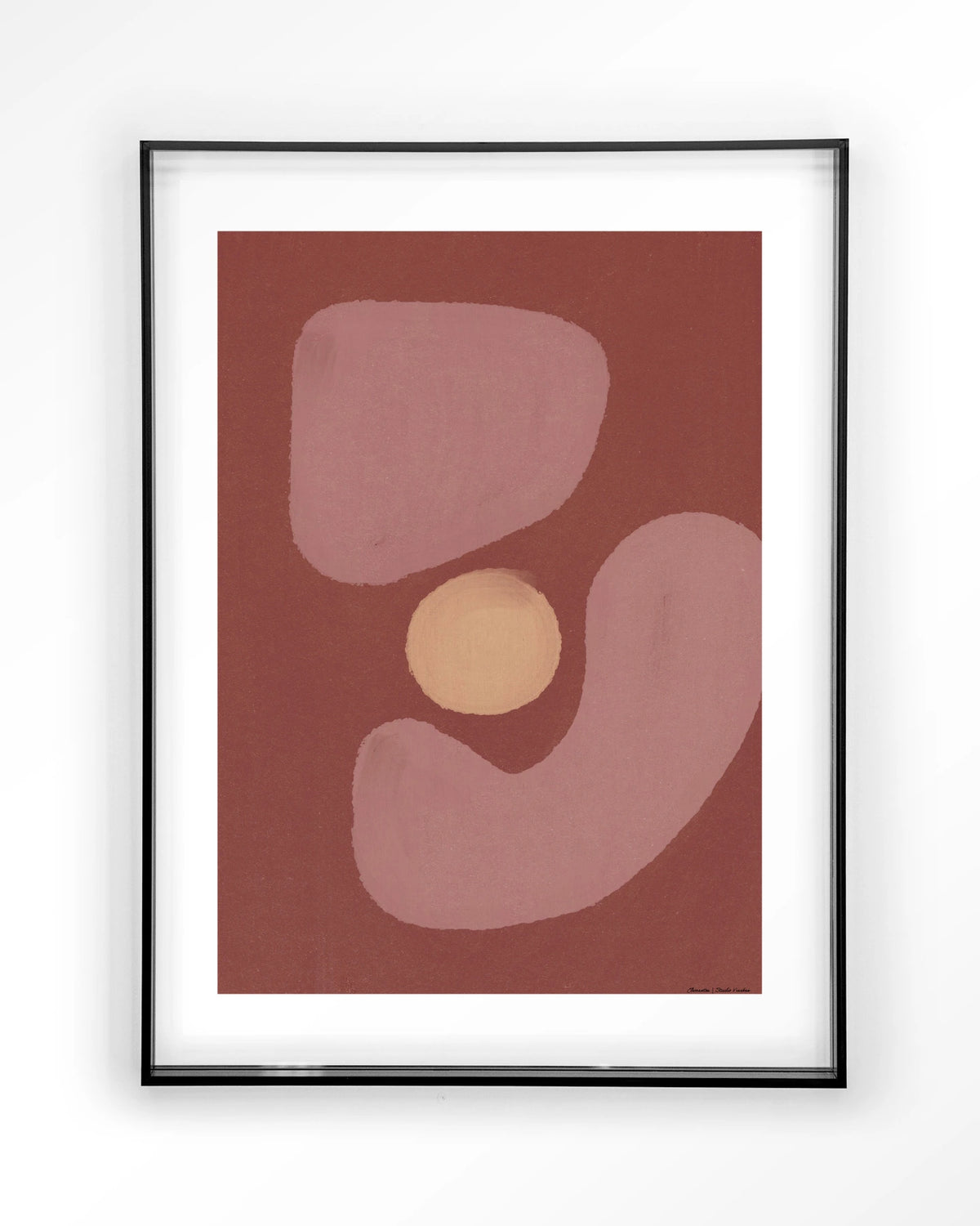 Elementa Morado 2 – abstract in roze en zalm met cirkel – Art print – Acryl zwart