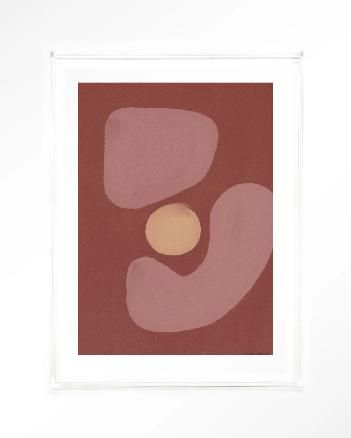 Elementa Morado 2 – abstract in roze en zalm met cirkel – Art print – Acryl doorzichtig