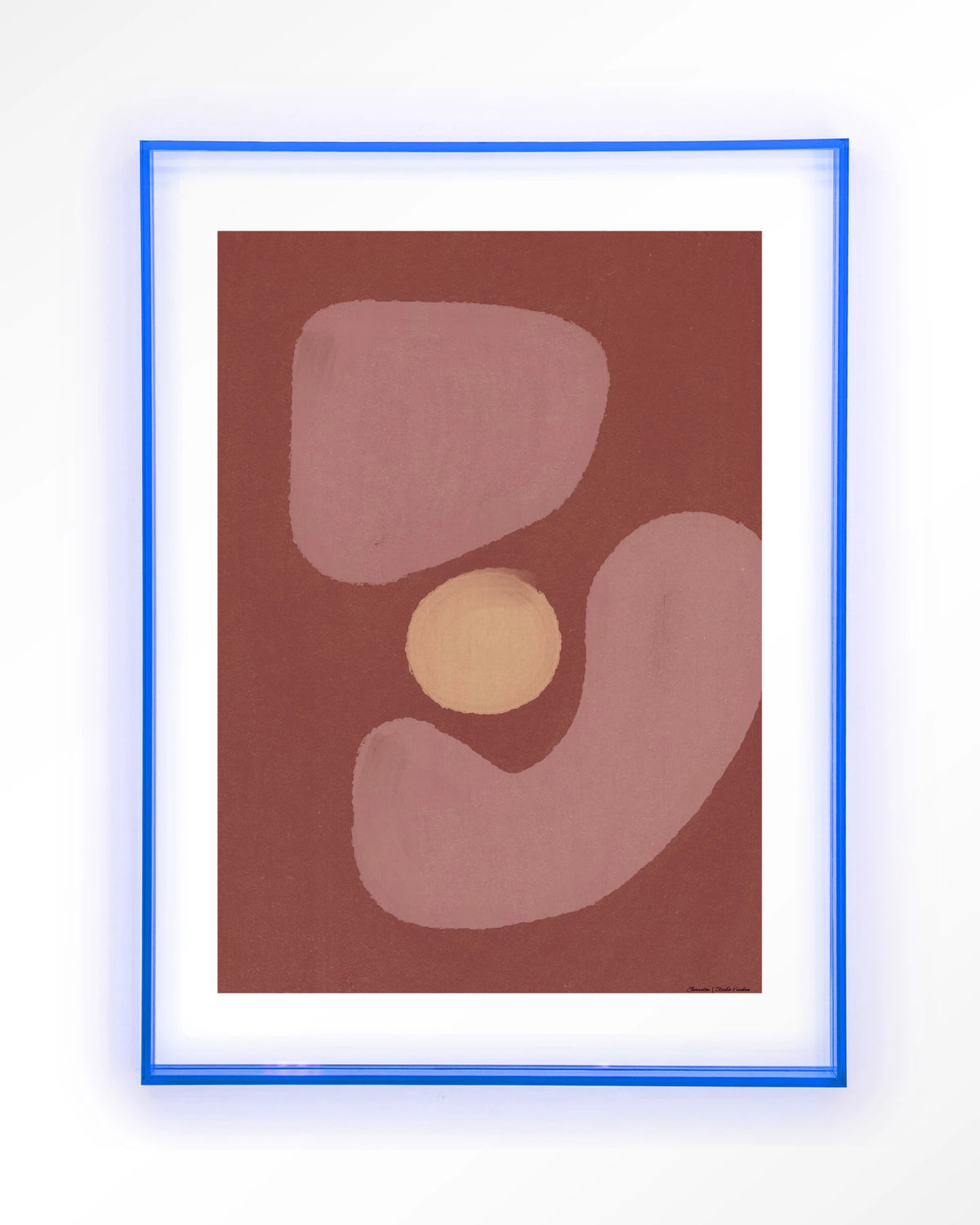 Elementa Morado 2 – abstract in roze en zalm met cirkel – Art print – Acryl lichtblauw