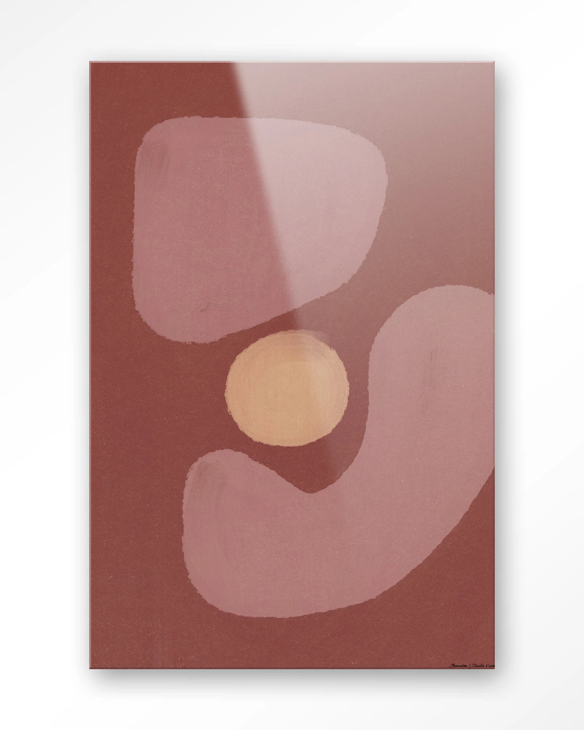 Elementa Morado 2 – abstract in roze en zalm met cirkel – Glas – Blinde montage
