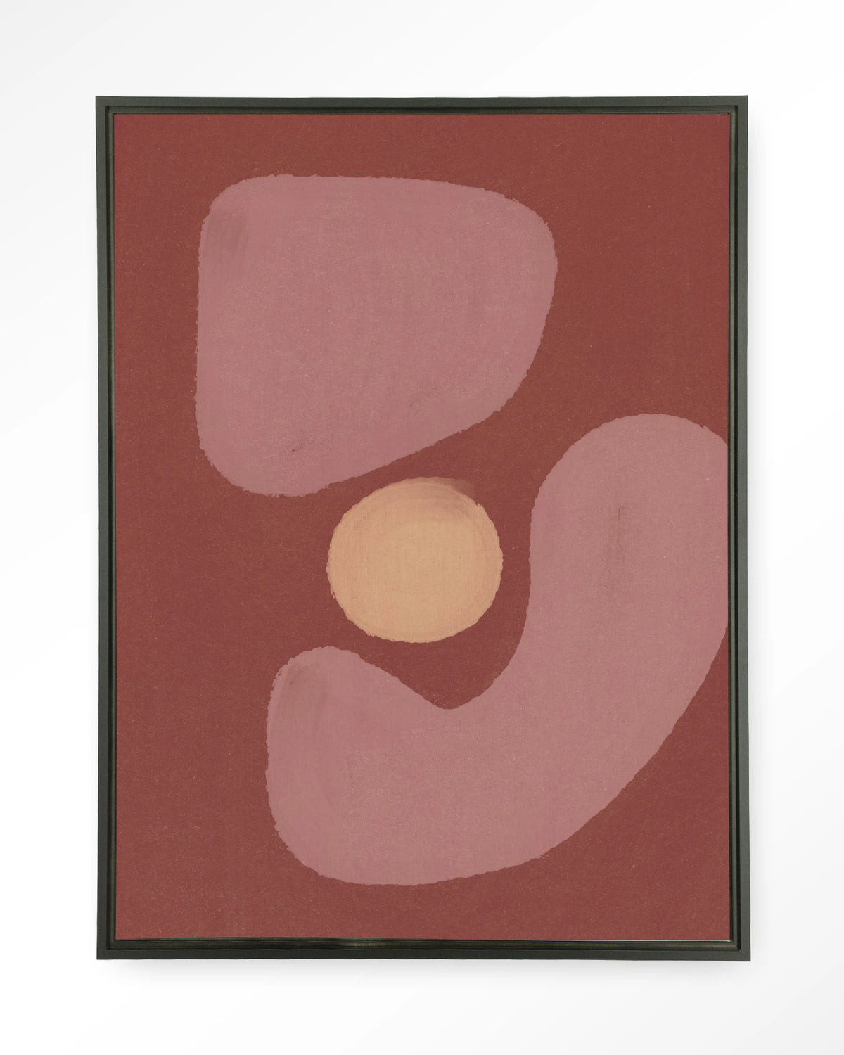 Elementa Morado 2 – abstract in roze en zalm met cirkel – Wandkleed – Floating frame – zwart