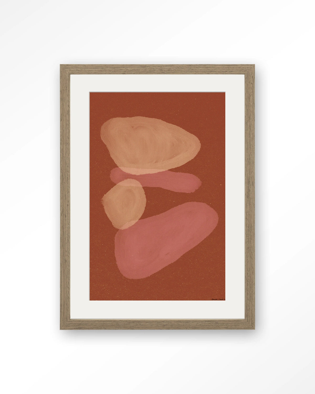 Elementa Rossa 1 – abstracte vormen in terracotta – Art print – Hout bruin + passe-partout