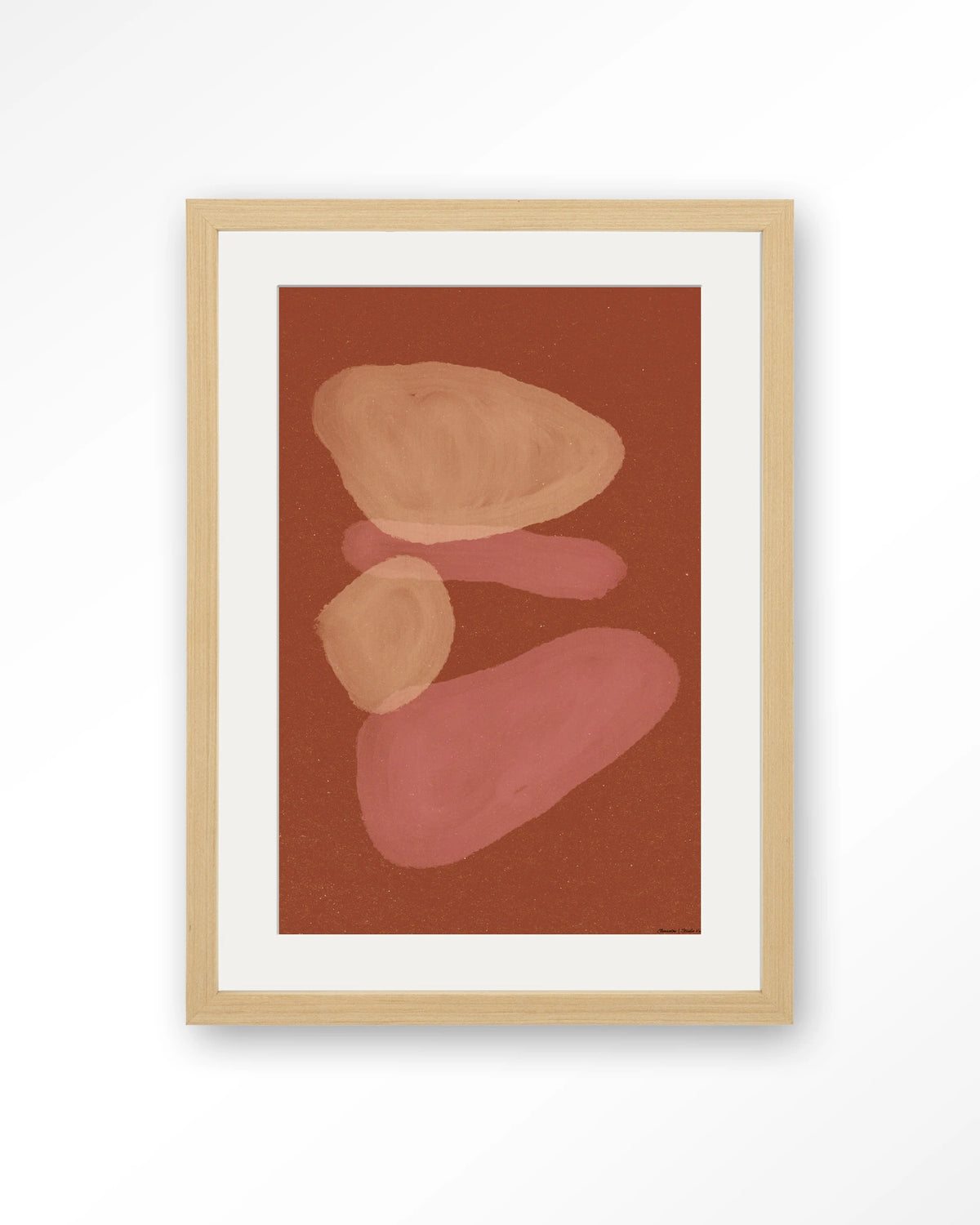 Elementa Rossa 1 – abstracte vormen in terracotta – Art print – Hout naturel + passe-partout