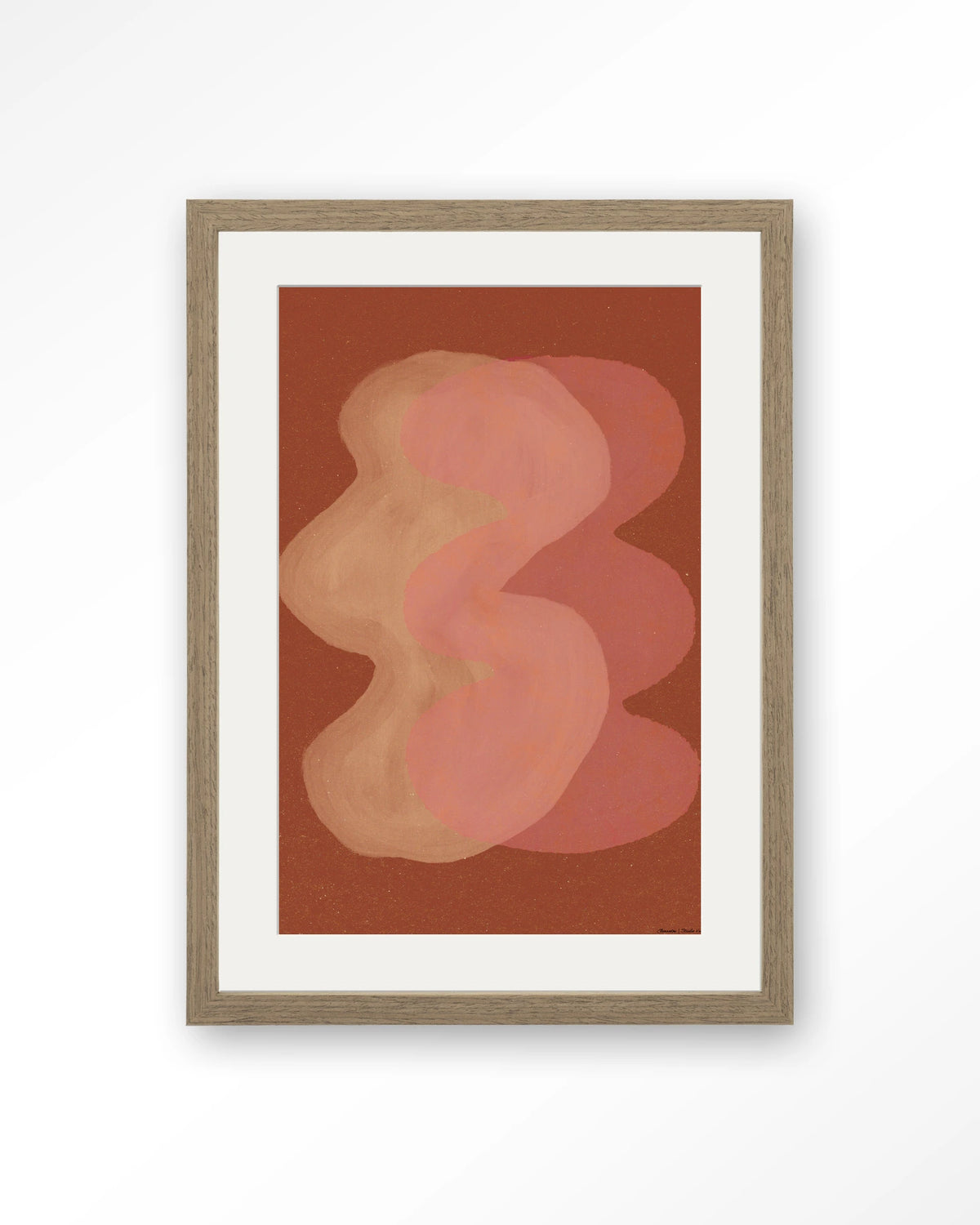 Elementa Rossa 2 – abstract in roze en terracotta – Art print – Hout bruin + passe-partout