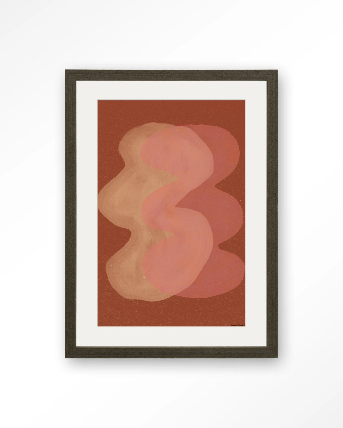 Elementa Rossa 2 – abstract in roze en terracotta – Art print – Hout donkerbruin + passe-partout