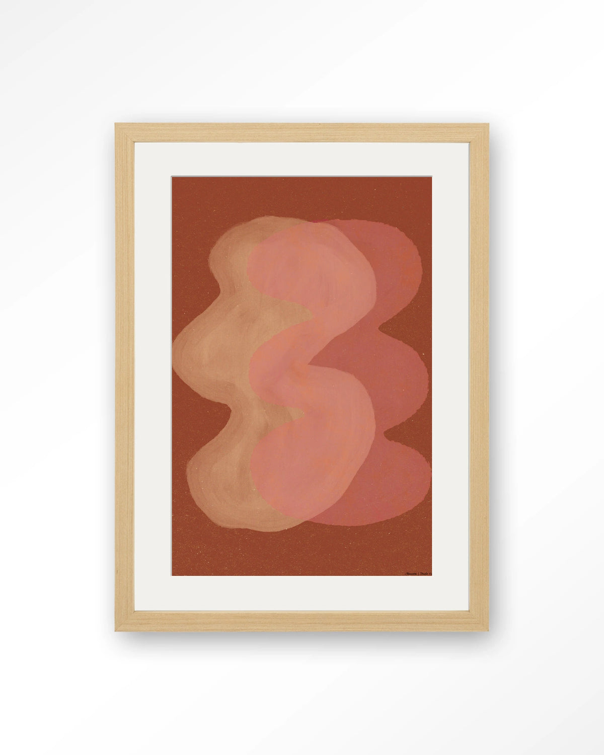 Elementa Rossa 2 – abstract in roze en terracotta – Art print – Hout naturel + passe-partout