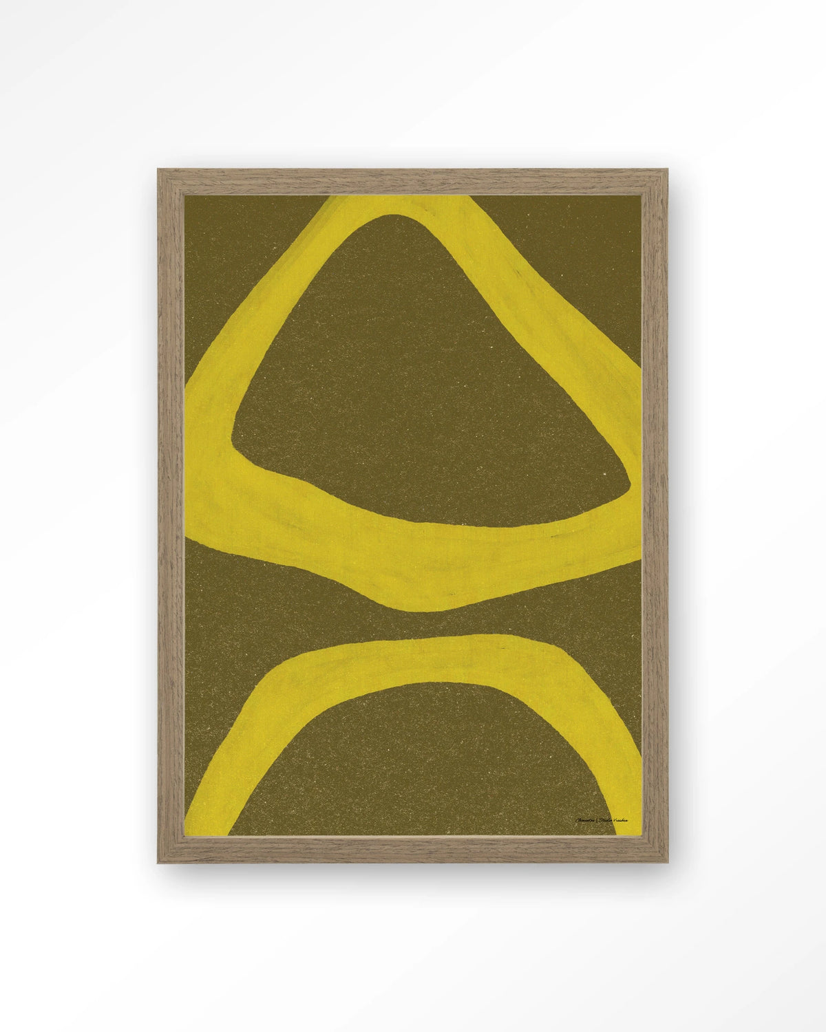 Elementa Verde 1 – abstract in geel en groen – Art print – Hout bruin