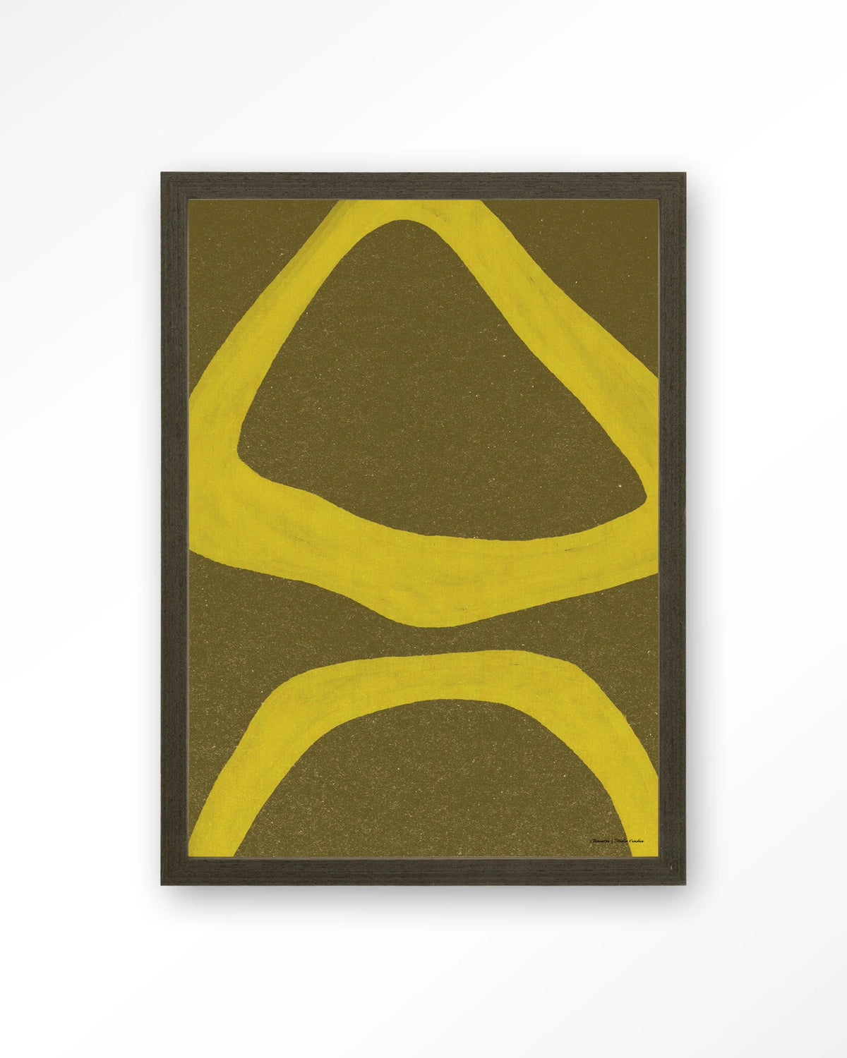 Elementa Verde 1 – abstract in geel en groen – Art print – Hout donkerbruin