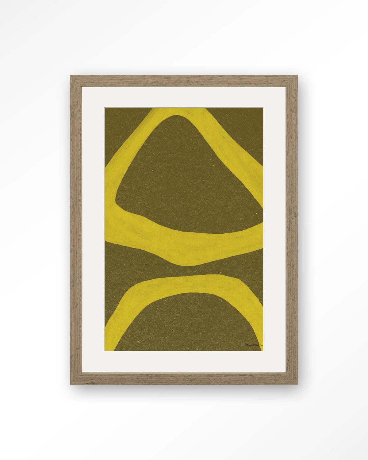 Elementa Verde 1 – abstract in geel en groen – Art print – Hout bruin + passe-partout