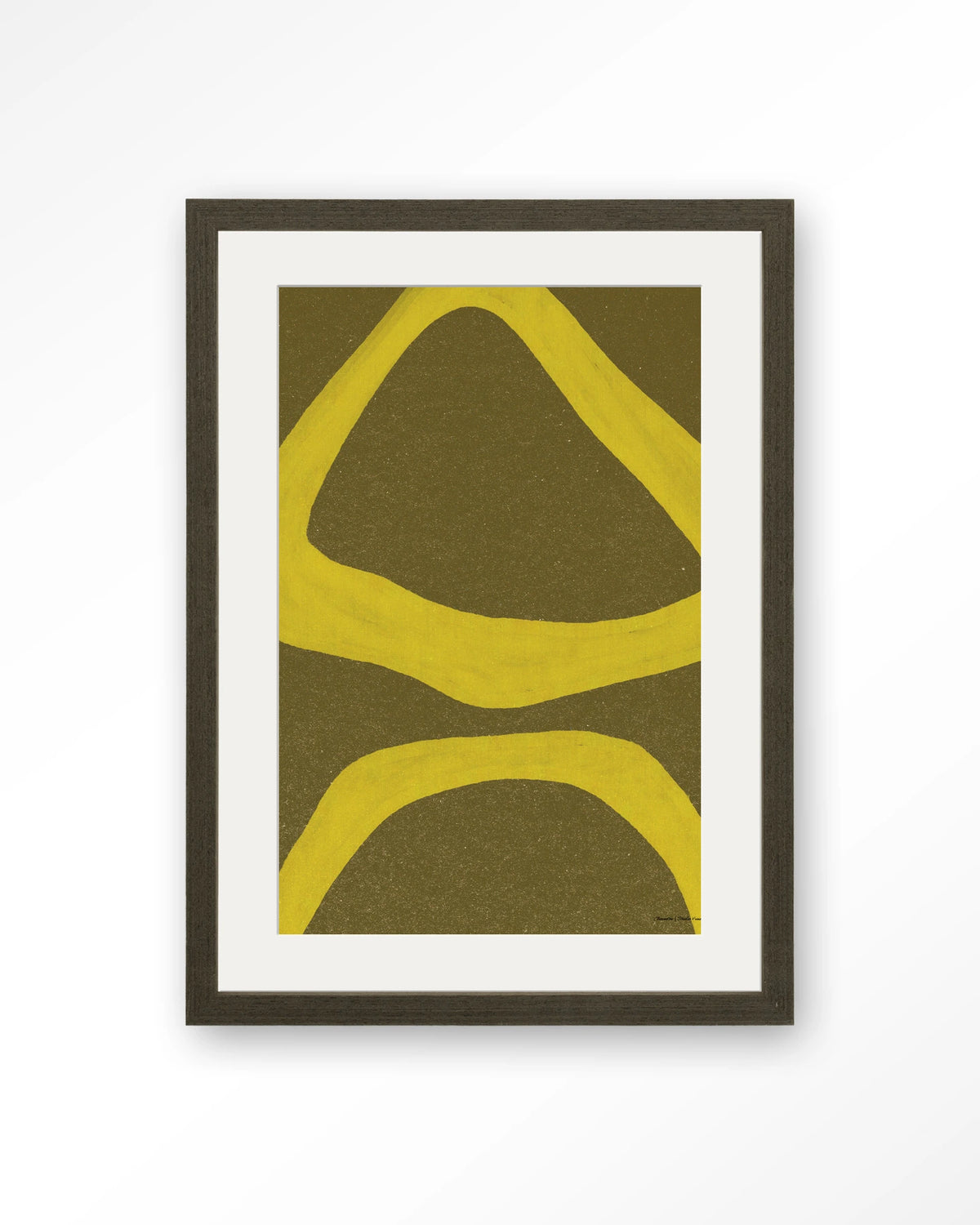 Elementa Verde 1 – abstract in geel en groen – Art print – Hout donkerbruin + passe-partout