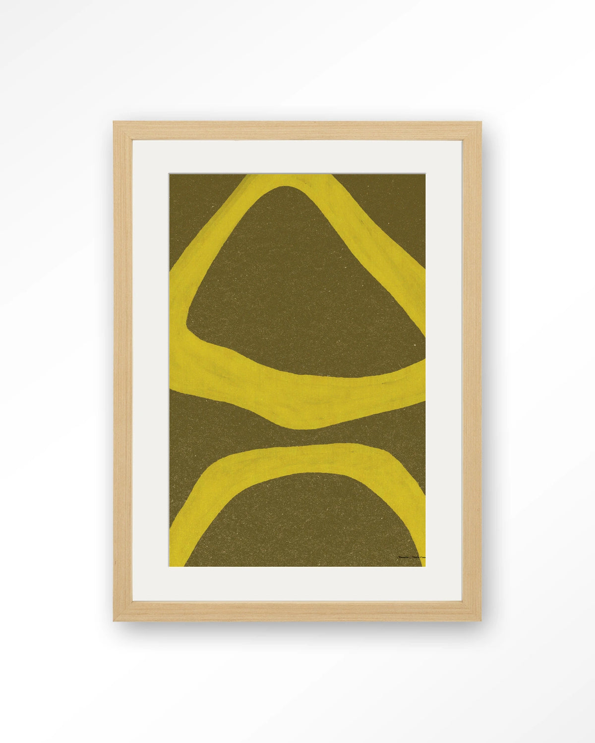 Elementa Verde 1 – abstract in geel en groen – Art print – Hout naturel + passe-partout