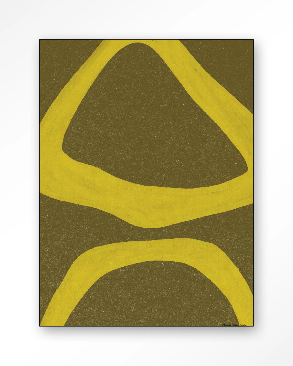 Elementa Verde 1 – abstract in geel en groen – Wandkleed – Frame – zwart