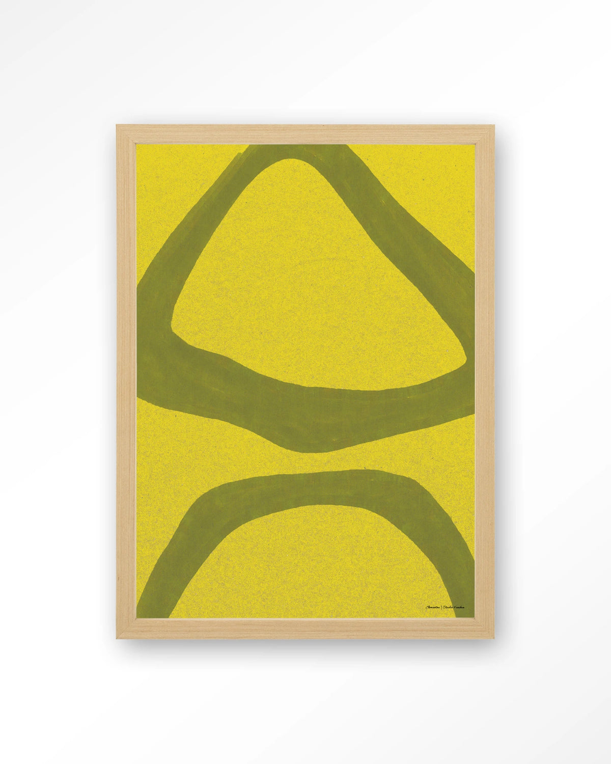 Elementa Verde 2 – abstract in geel en groen – Art print – Hout naturel