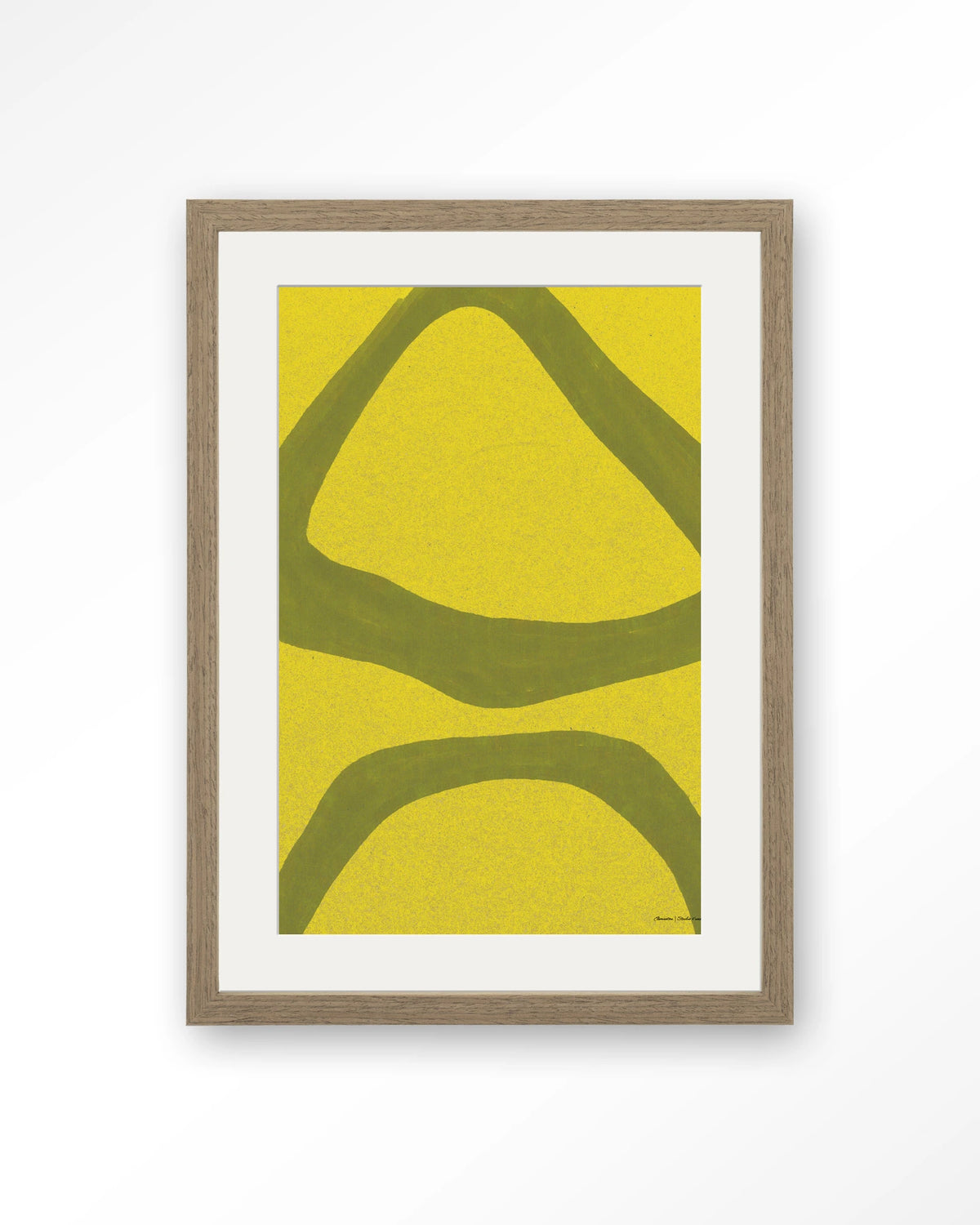 Elementa Verde 2 – abstract in geel en groen – Art print – Hout bruin + passe-partout