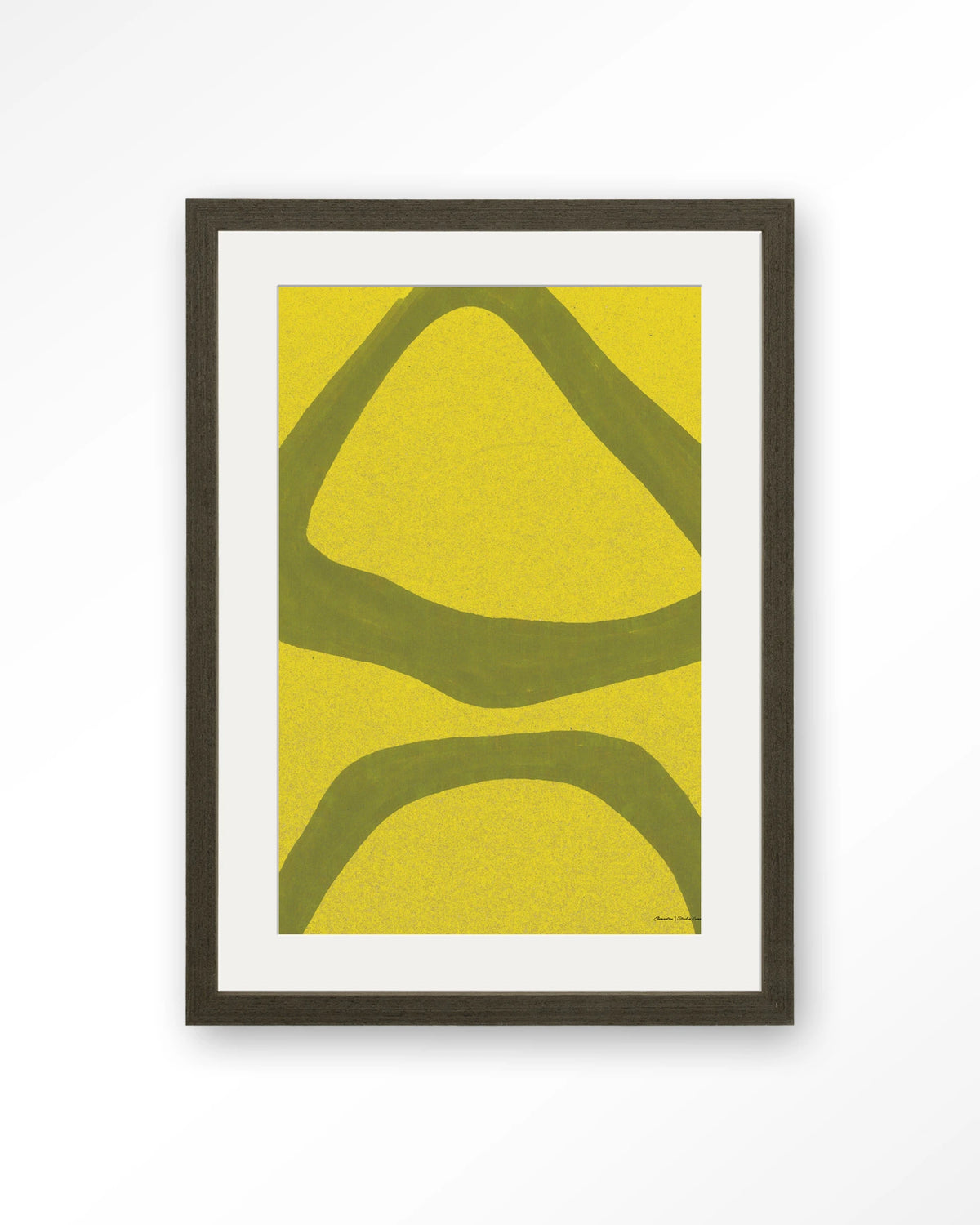 Elementa Verde 2 – abstract in geel en groen – Art print – Hout donkerbruin + passe-partout