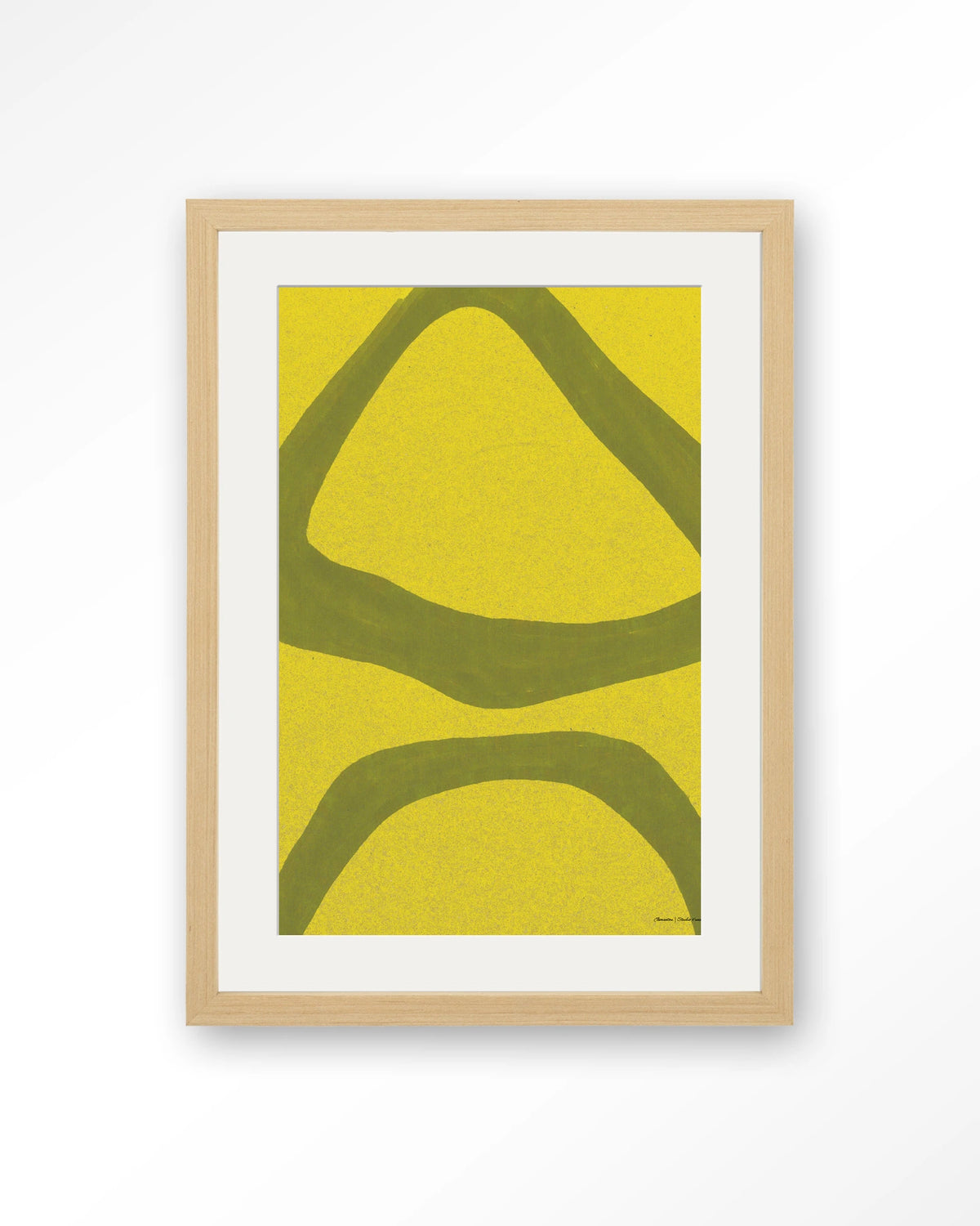 Elementa Verde 2 – abstract in geel en groen – Art print – Hout naturel + passe-partout