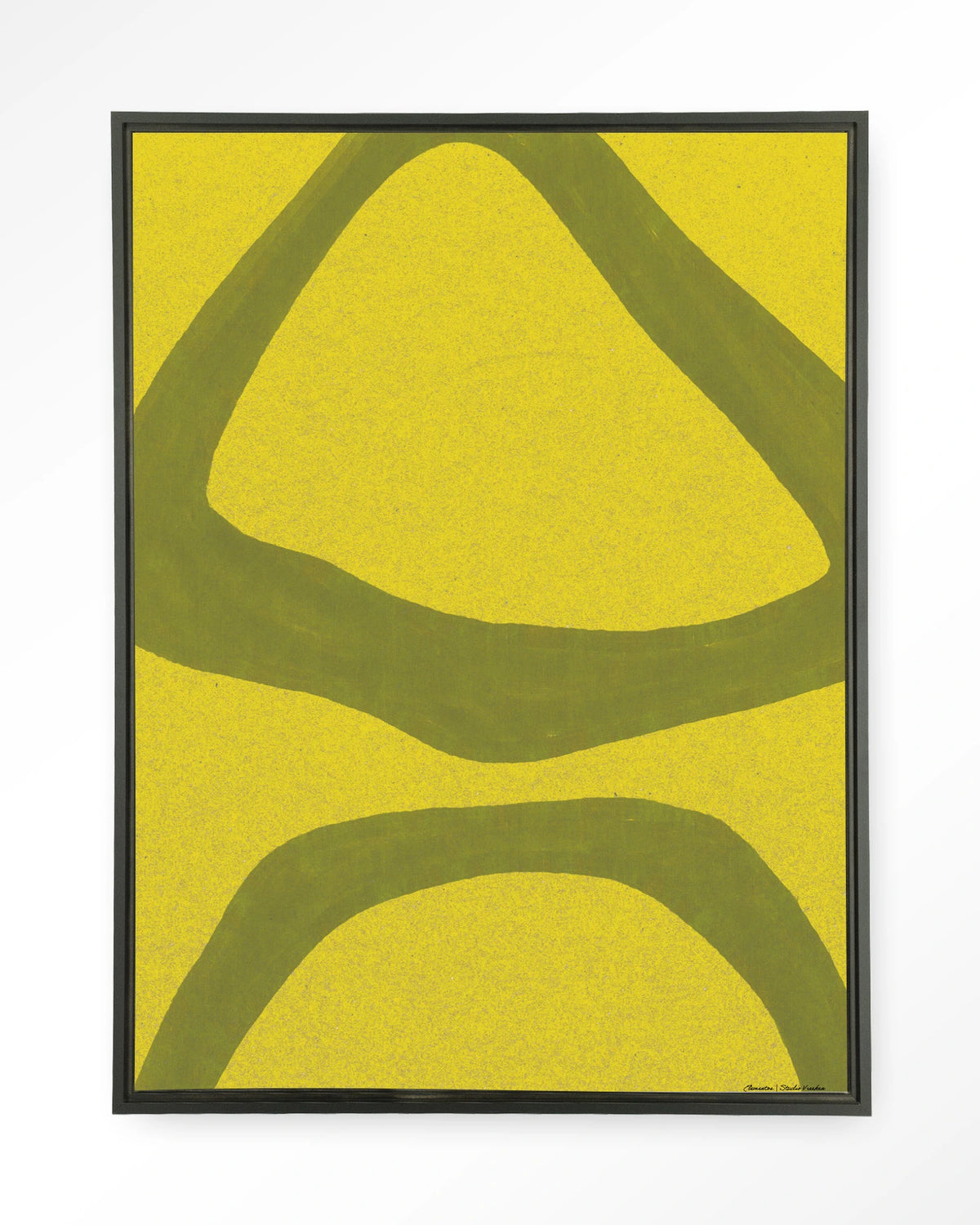 Elementa Verde 2 – abstract in geel en groen – Wandkleed – Floating frame – zwart