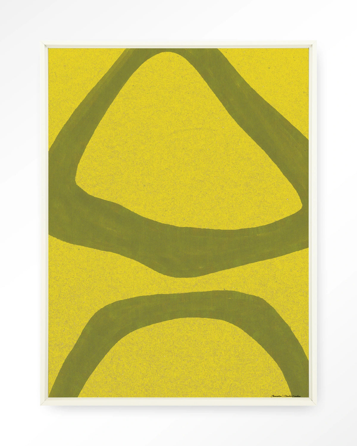 Elementa Verde 2 – abstract in geel en groen – Wandkleed – Floating frame – wit
