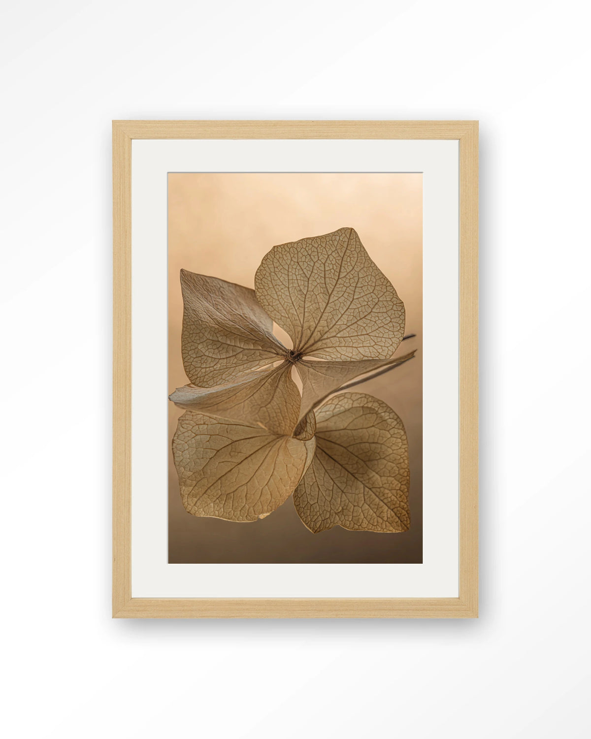 Leaf Me: Unfolded – gedroogde bladeren in bruin – Art print – Hout naturel + passe-partout