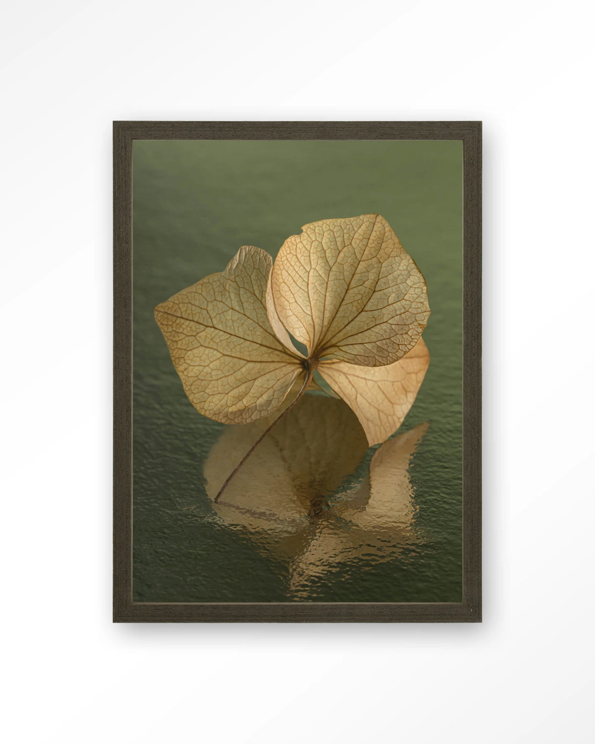 Leaf Me: In Reflection – blad in weerspiegeling groen – Art print – Hout donkerbruin