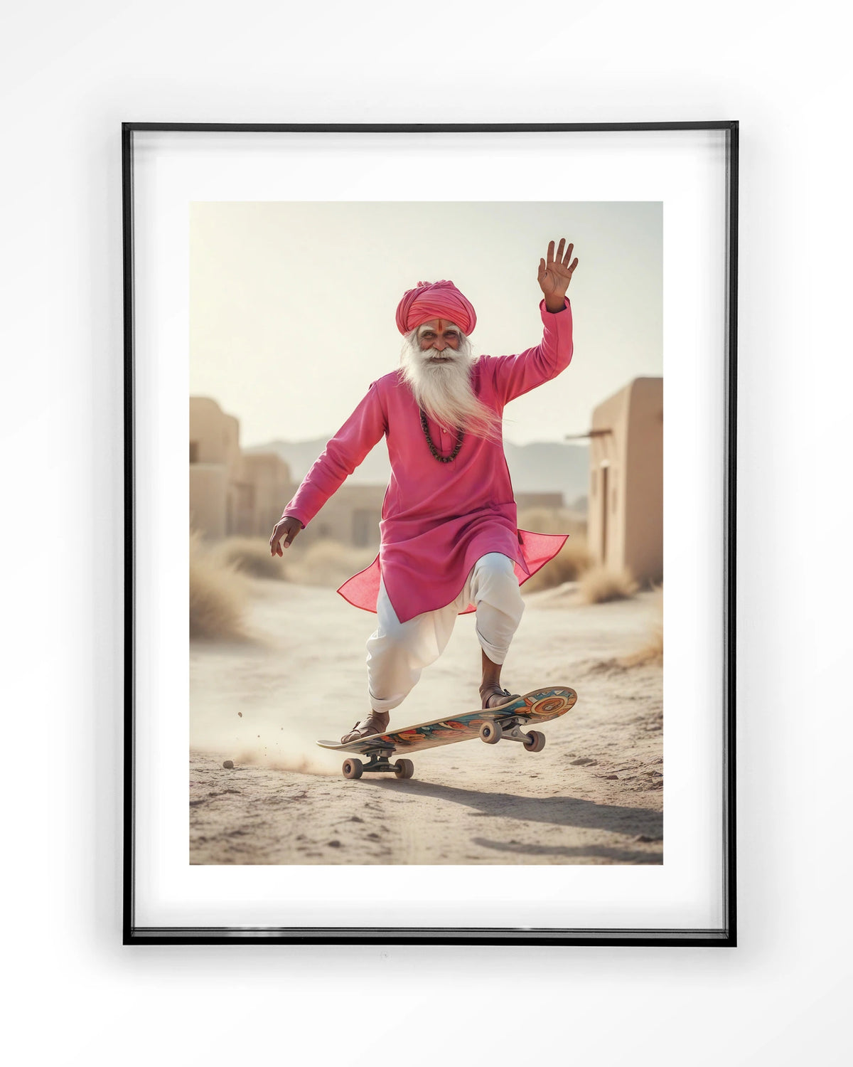 Skating Glory – man op skateboard in roze – Art print – Acryl zwart