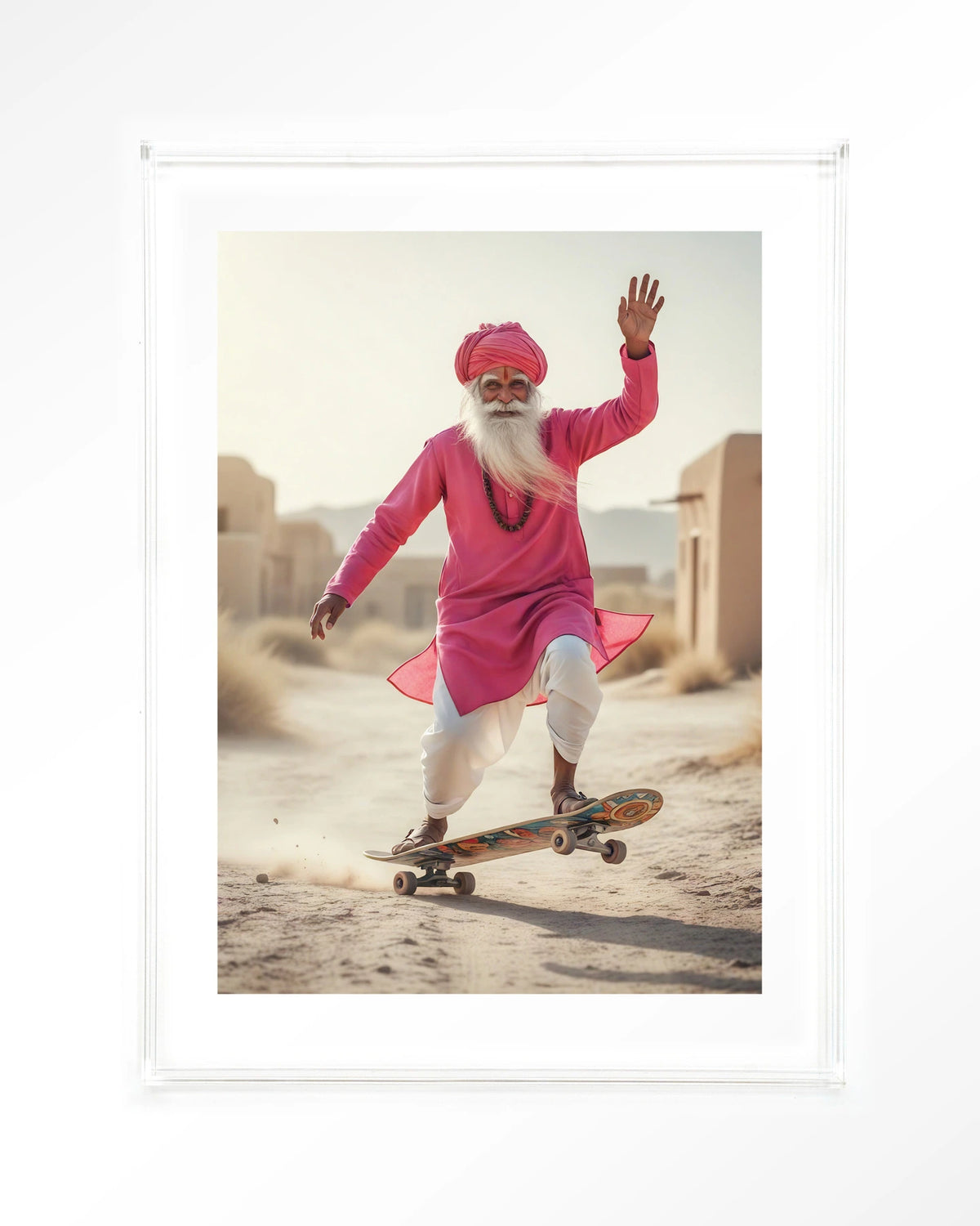 Skating Glory – man op skateboard in roze – Art print – Acryl doorzichtig