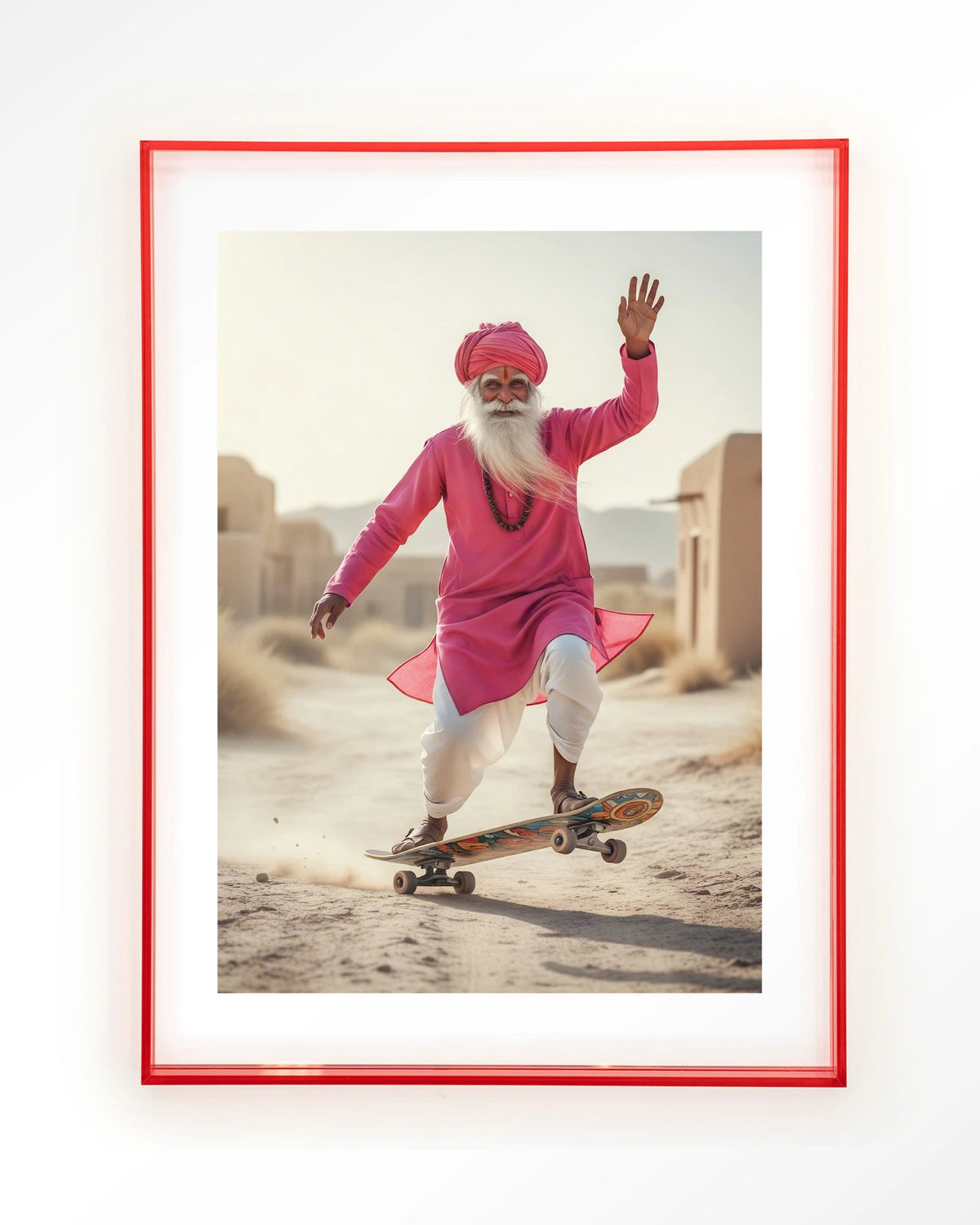 Skating Glory – man op skateboard in roze – Art print – Acryl roze