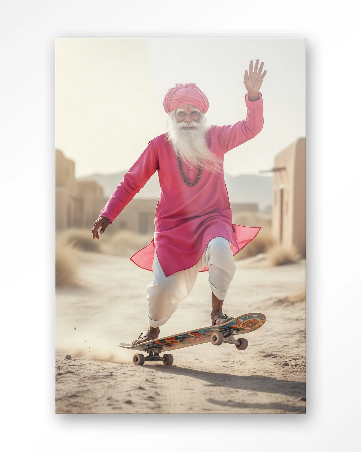 Skating Glory – man op skateboard in roze – Glas – Blinde montage