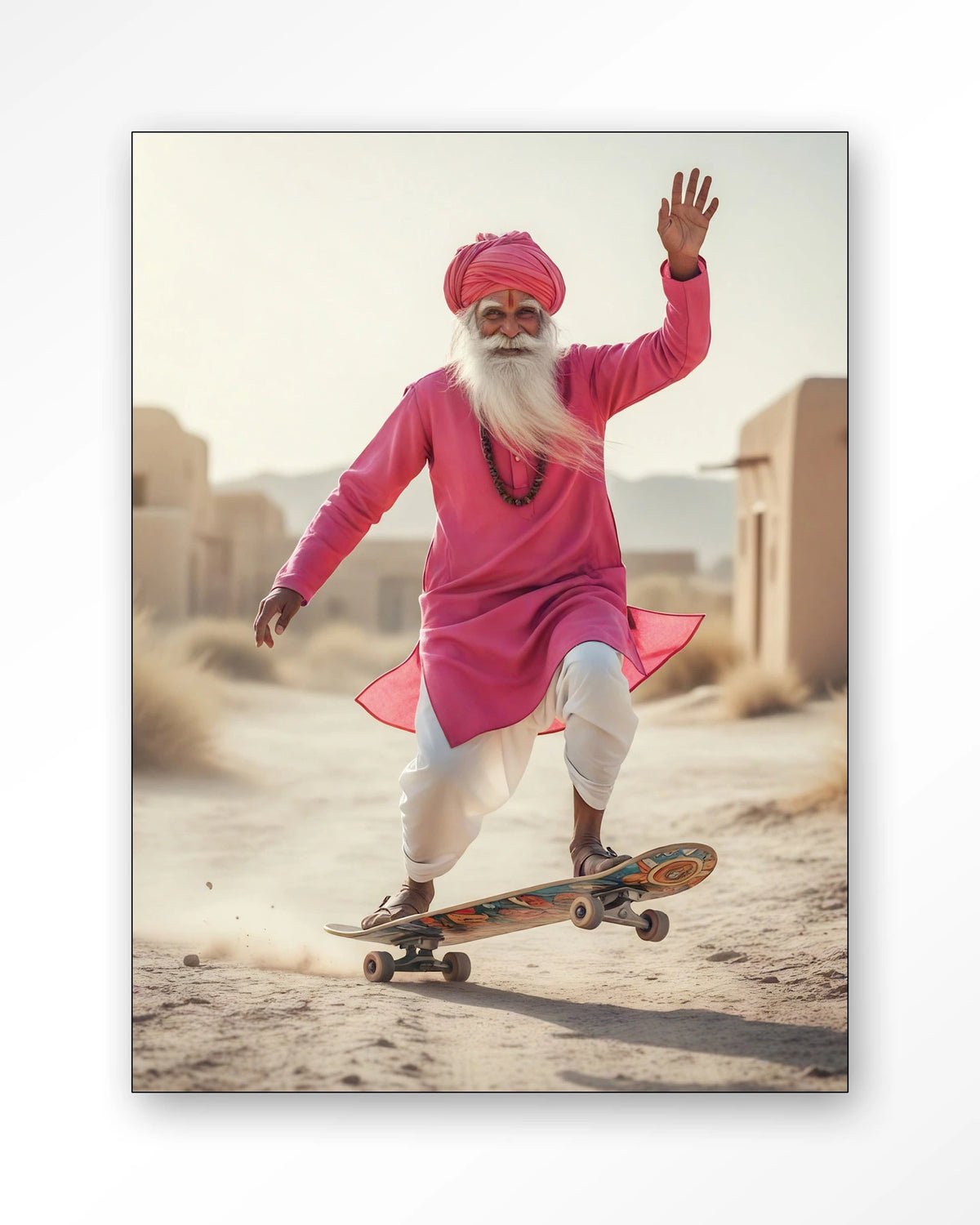 Skating Glory – man op skateboard in roze – Wandkleed – Frame – zwart