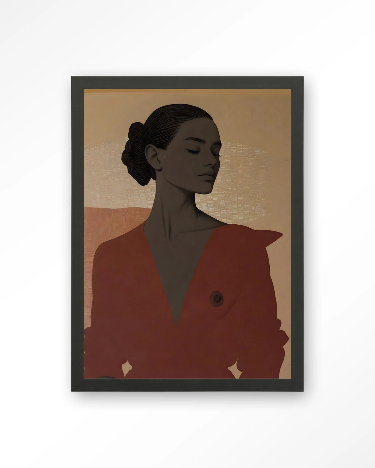 Raisa – portret van een vrouw in rood – Art print – Hout zwart