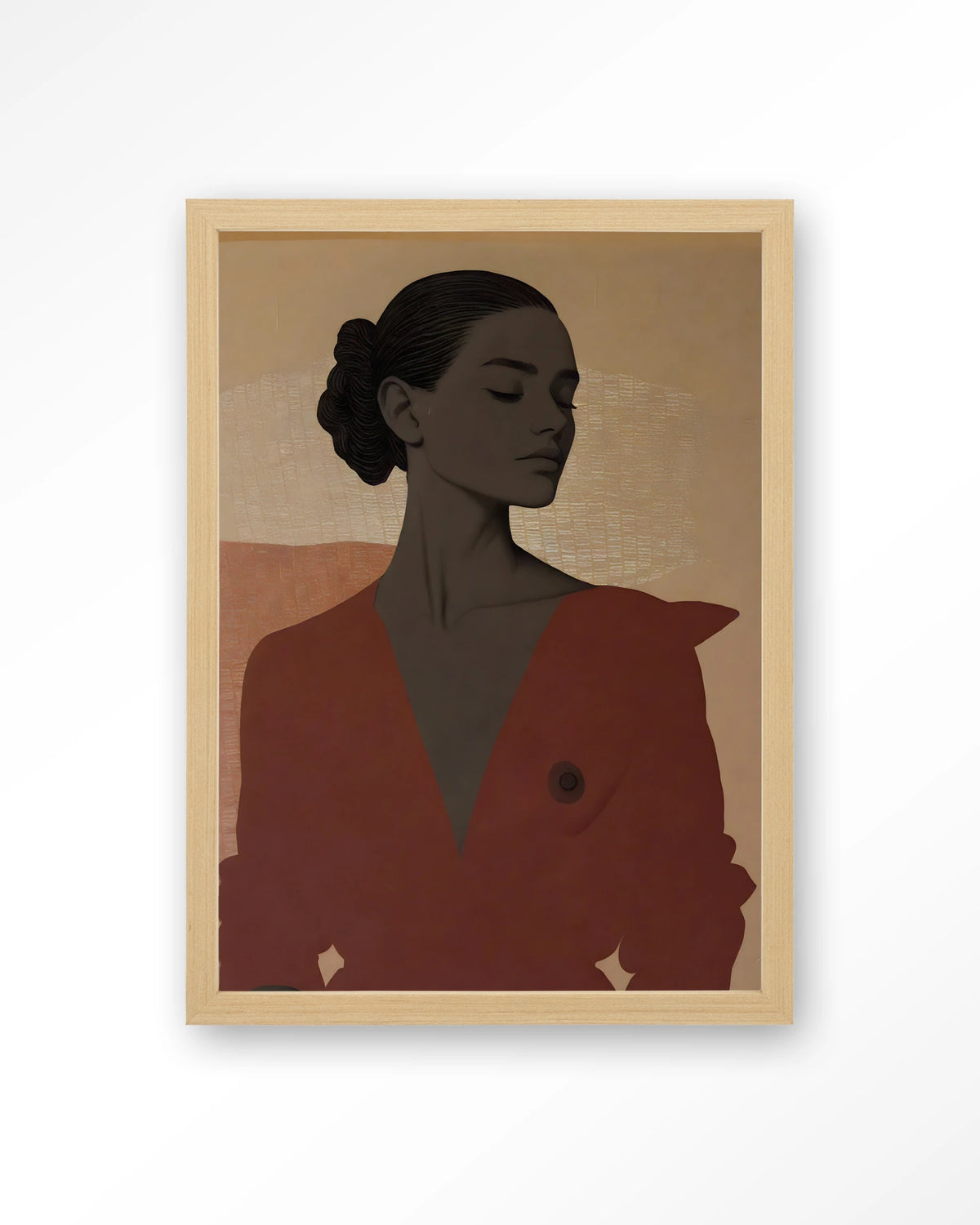 Raisa – portret van een vrouw in rood – Art print – Hout naturel