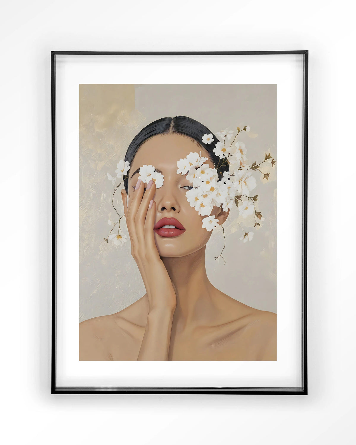 Clarince – vrouw met bloemen voor ogen – Art print – Acryl zwart