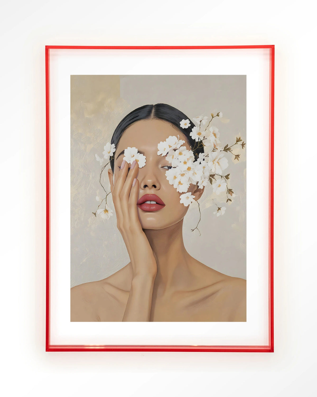 Clarince – vrouw met bloemen voor ogen – Art print – Acryl roze