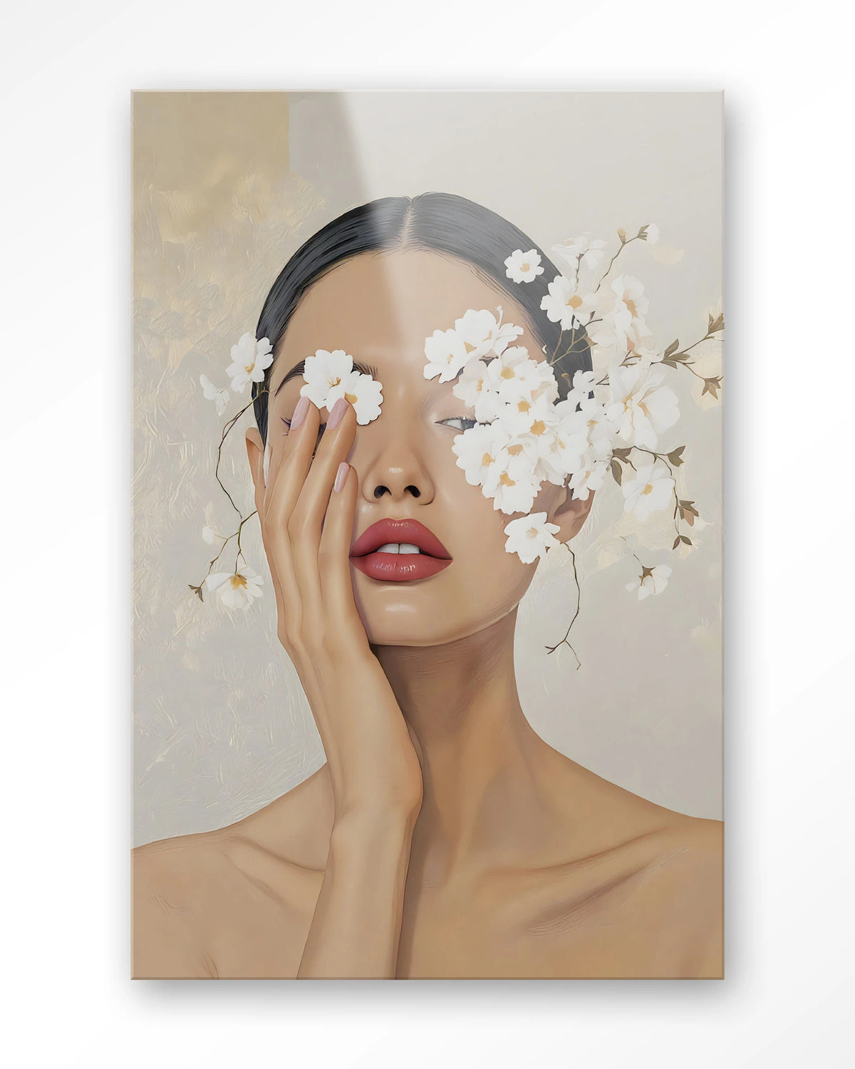 Clarince – vrouw met bloemen voor ogen – Glas – Blinde montage