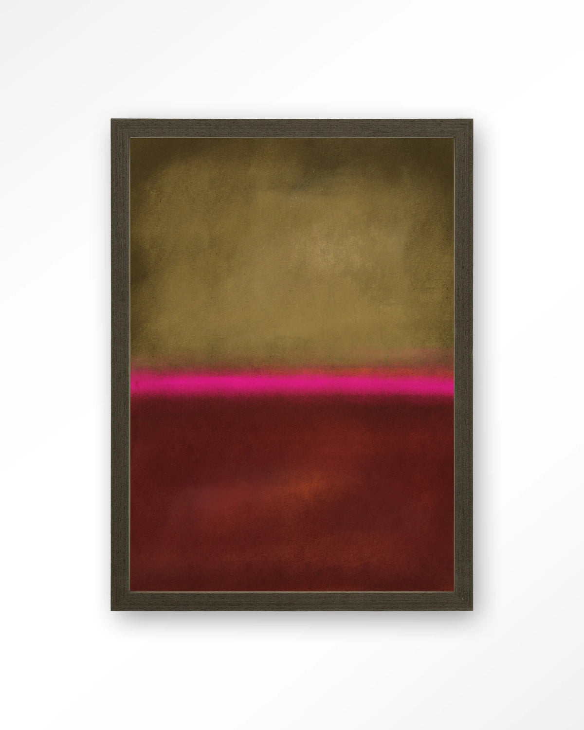 Paradox – abstract in goud, roze en rood – Art print – Hout donkerbruin