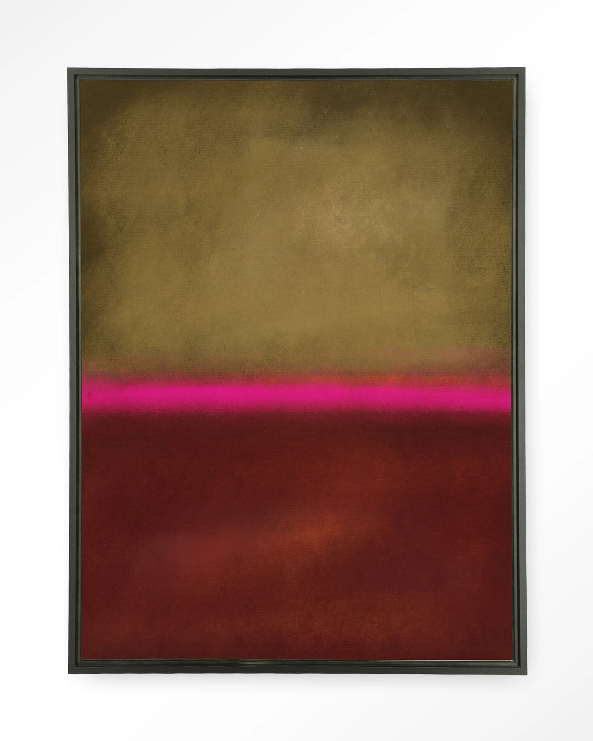 Paradox – abstract in goud, roze en rood – Wandkleed – Floating frame – zwart