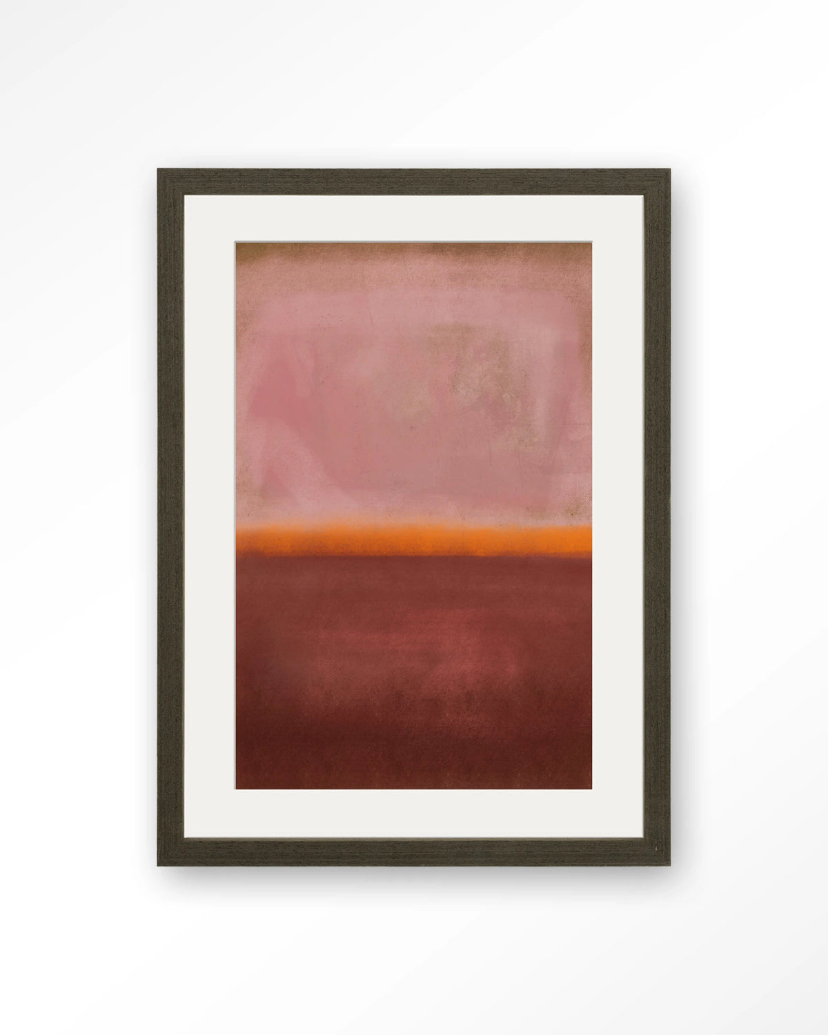 Mirage – abstract in roze en rood – Art print – Hout donkerbruin + passe-partout