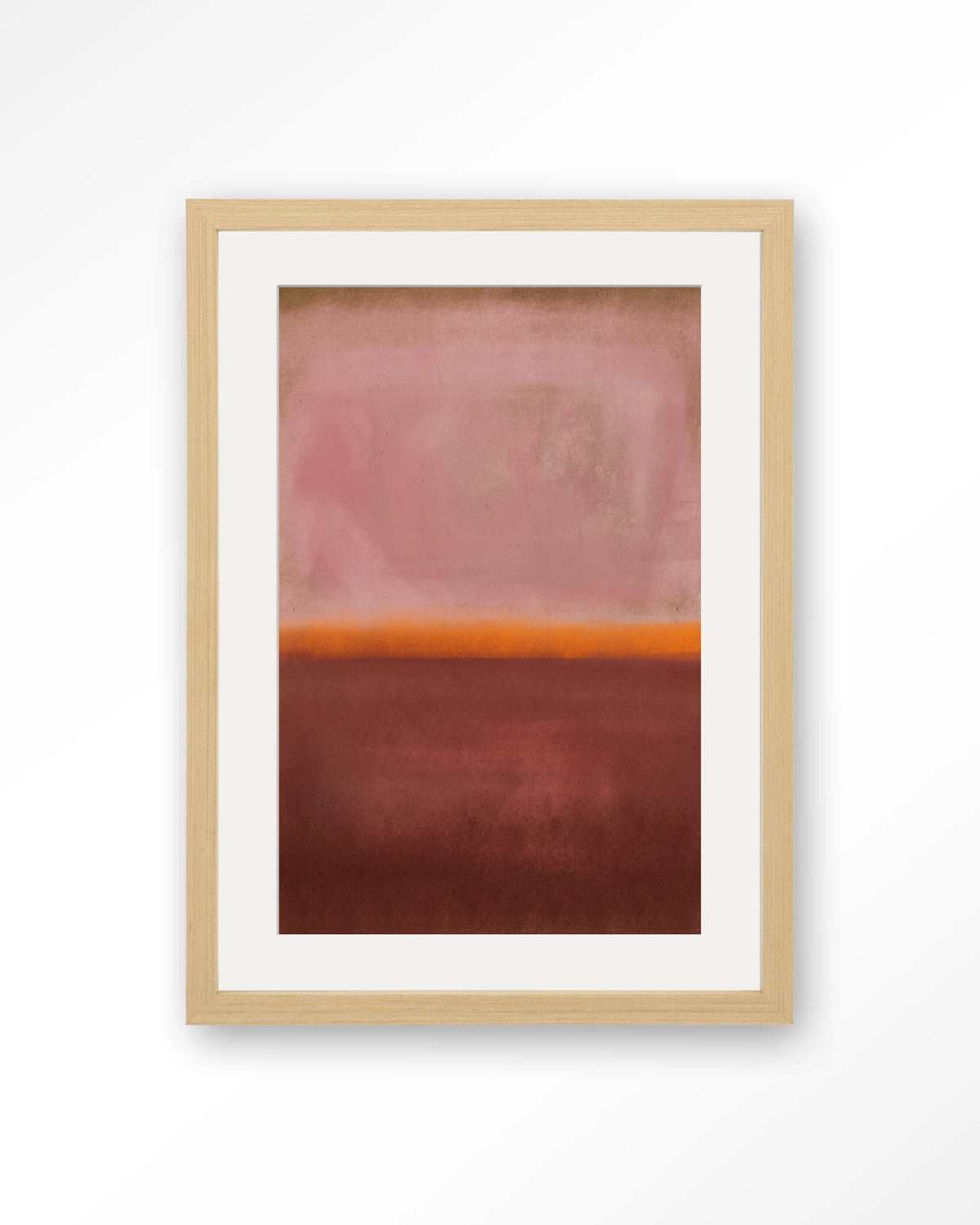 Mirage – abstract in roze en rood – Art print – Hout naturel + passe-partout