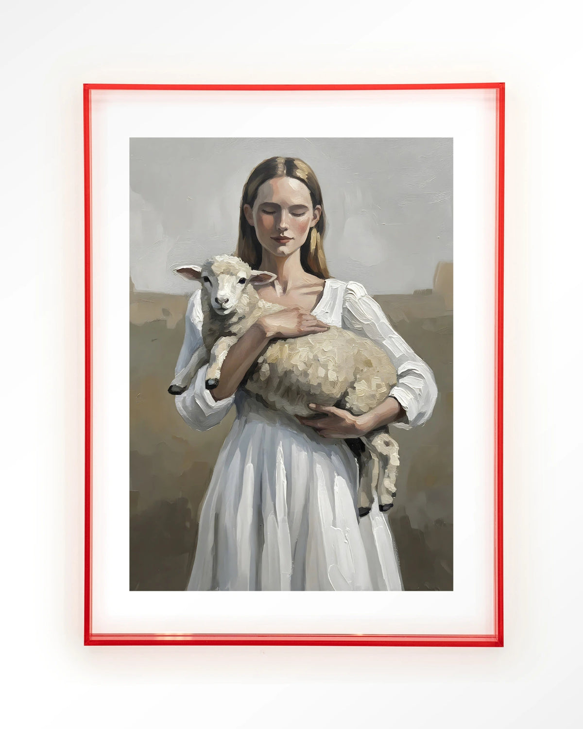 Baby Sheep – vrouw met lammetje – Art print – Acryl roze