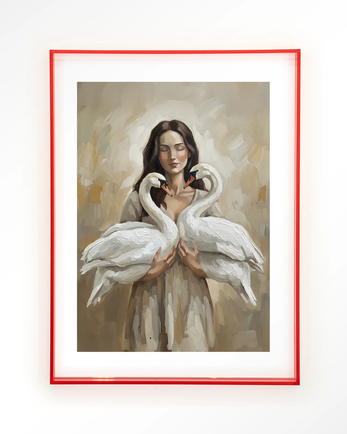 Swan Children – vrouw met zwanen – Art print – Acryl roze