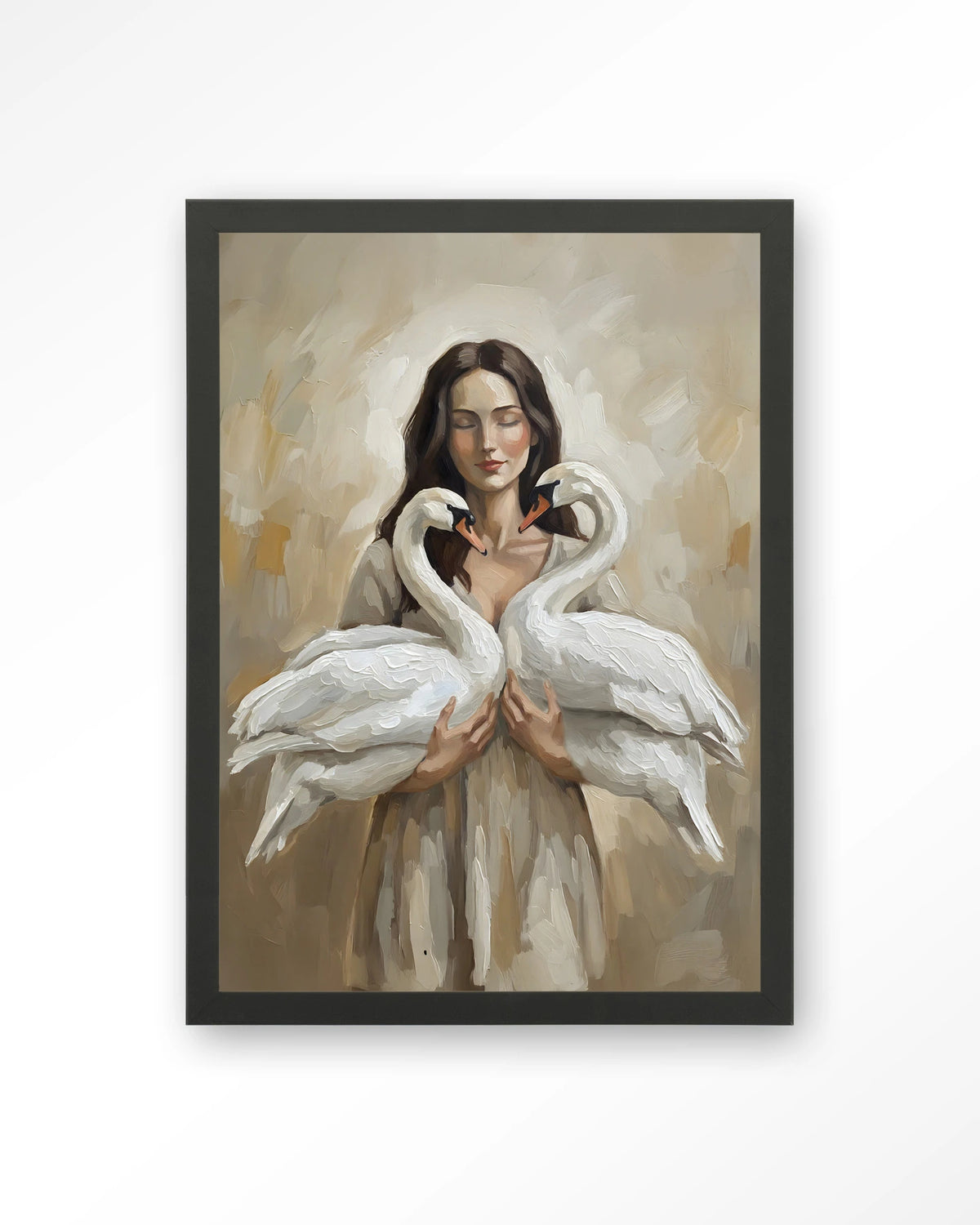 Swan Children – vrouw met zwanen – Art print – Hout zwart