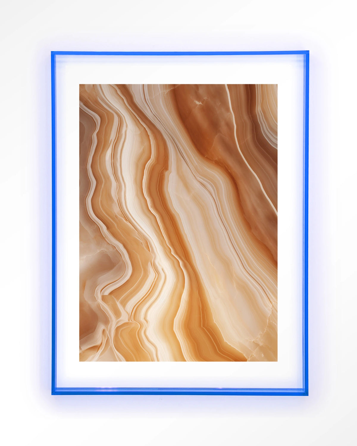 Marvelous Dark – marmer in oranje en beige – Art print – Acryl lichtblauw
