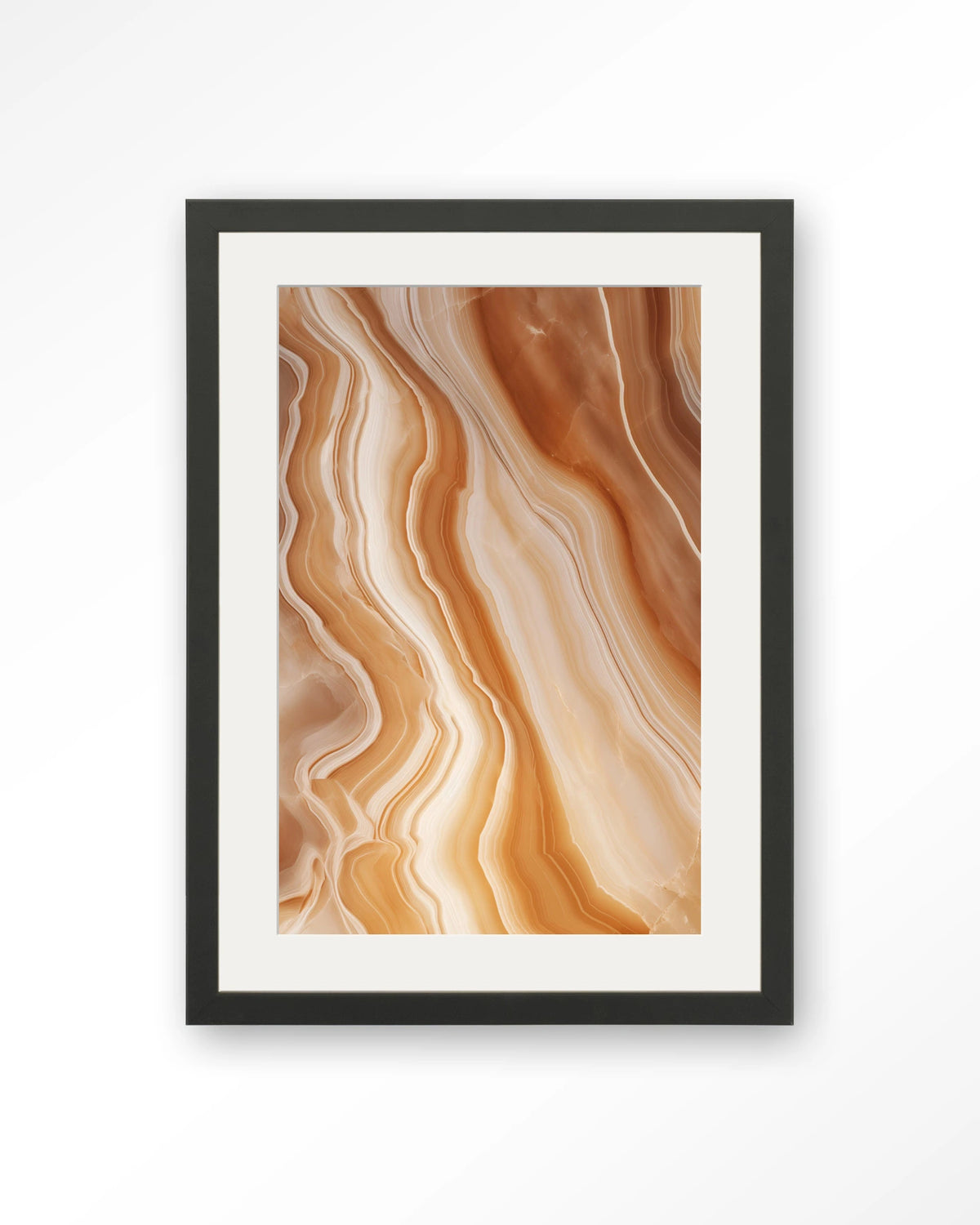 Marvelous Dark – marmer in oranje en beige – Art print – Hout zwart + passe-partout