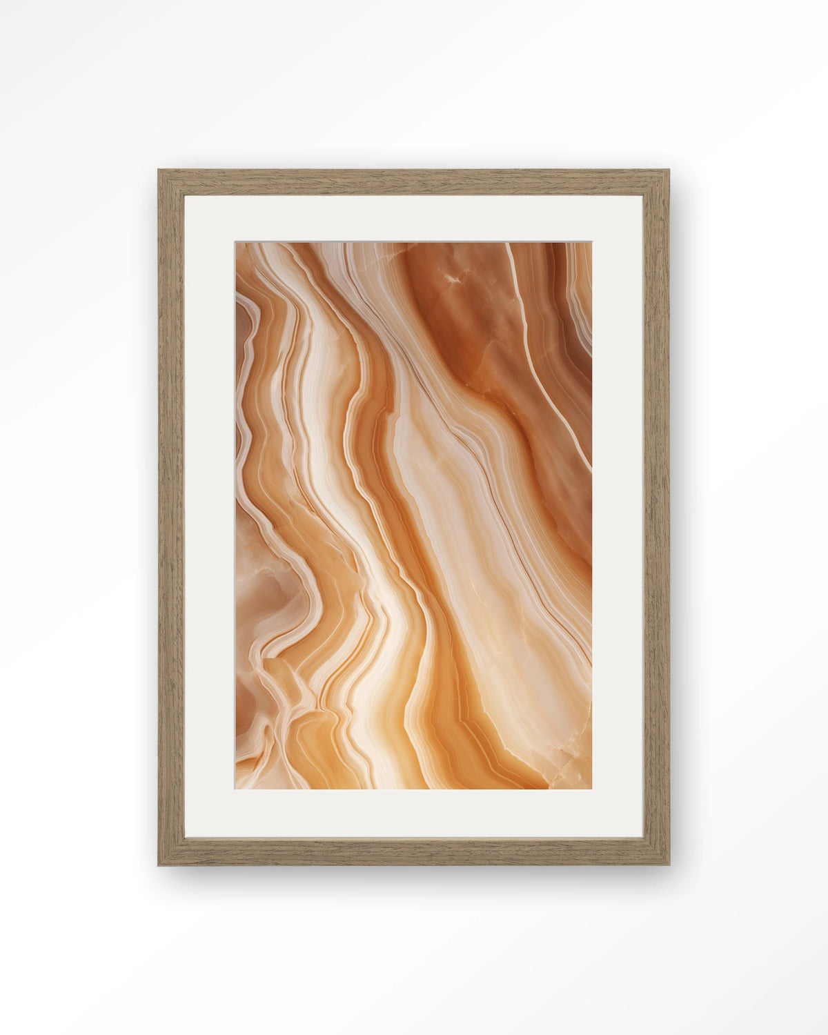 Marvelous Dark – marmer in oranje en beige – Art print – Hout bruin + passe-partout