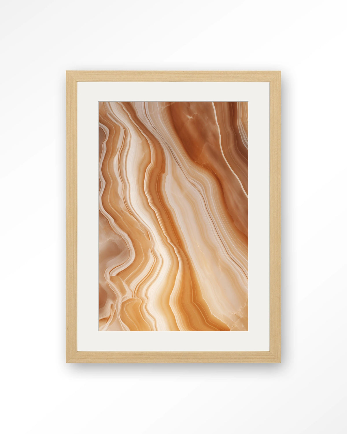 Marvelous Dark – marmer in oranje en beige – Art print – Hout naturel + passe-partout